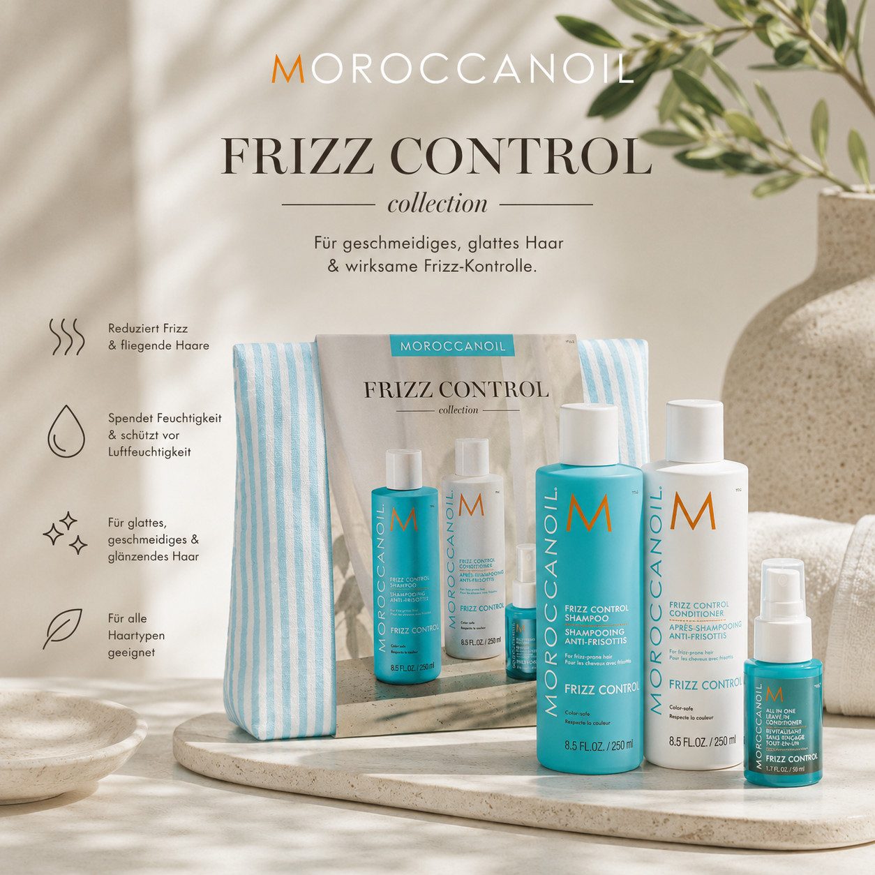 moroccanoil Haarpflege-Set Frizz Control Geschenkset mit Beautybag, 3-tlg.