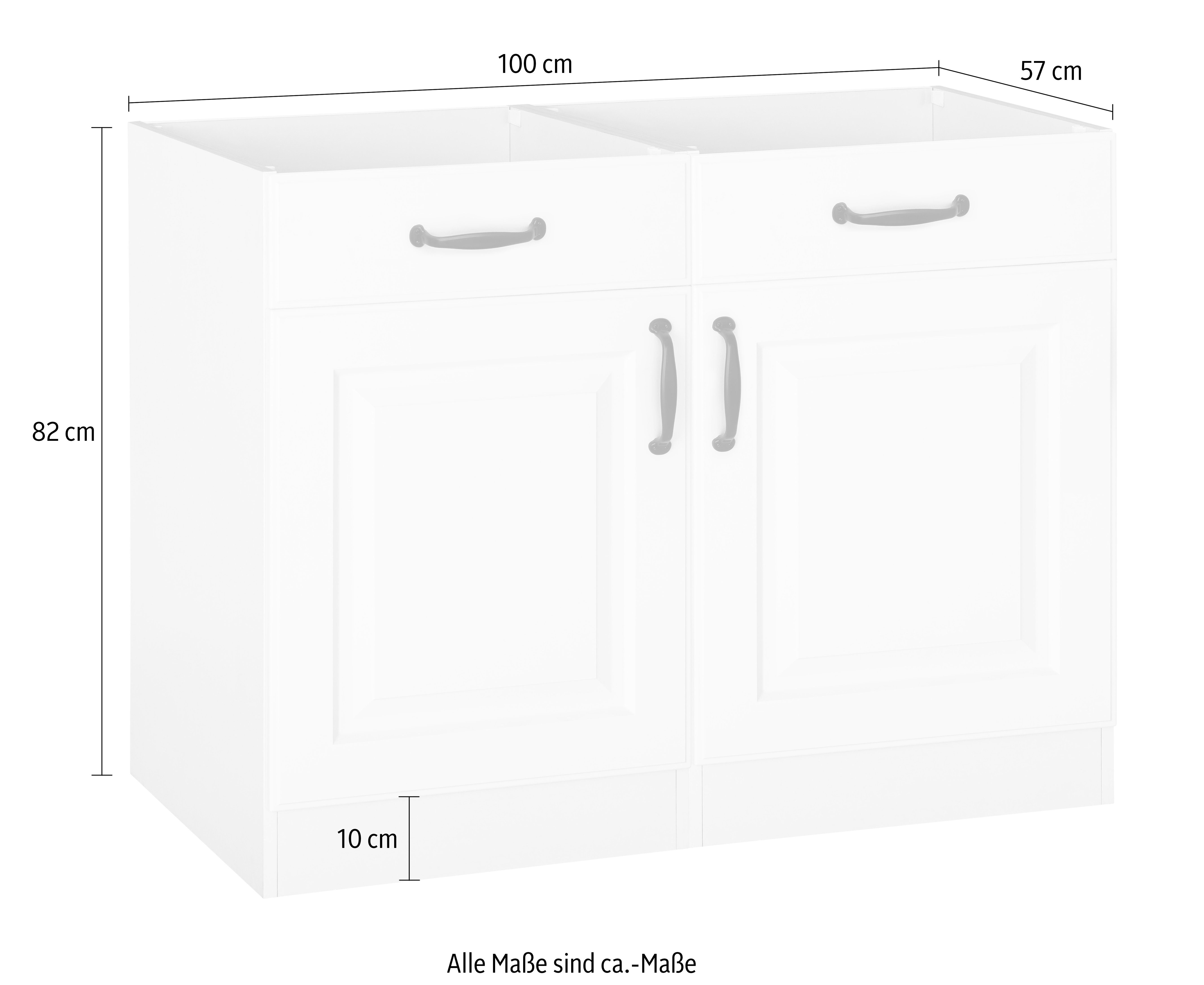 wiho Küchen Unterschrank Erla 100 cm Arbeitsplatte Anthrazit/Anthrazit ohne Anthrazit mit breit Kassettenfront, 