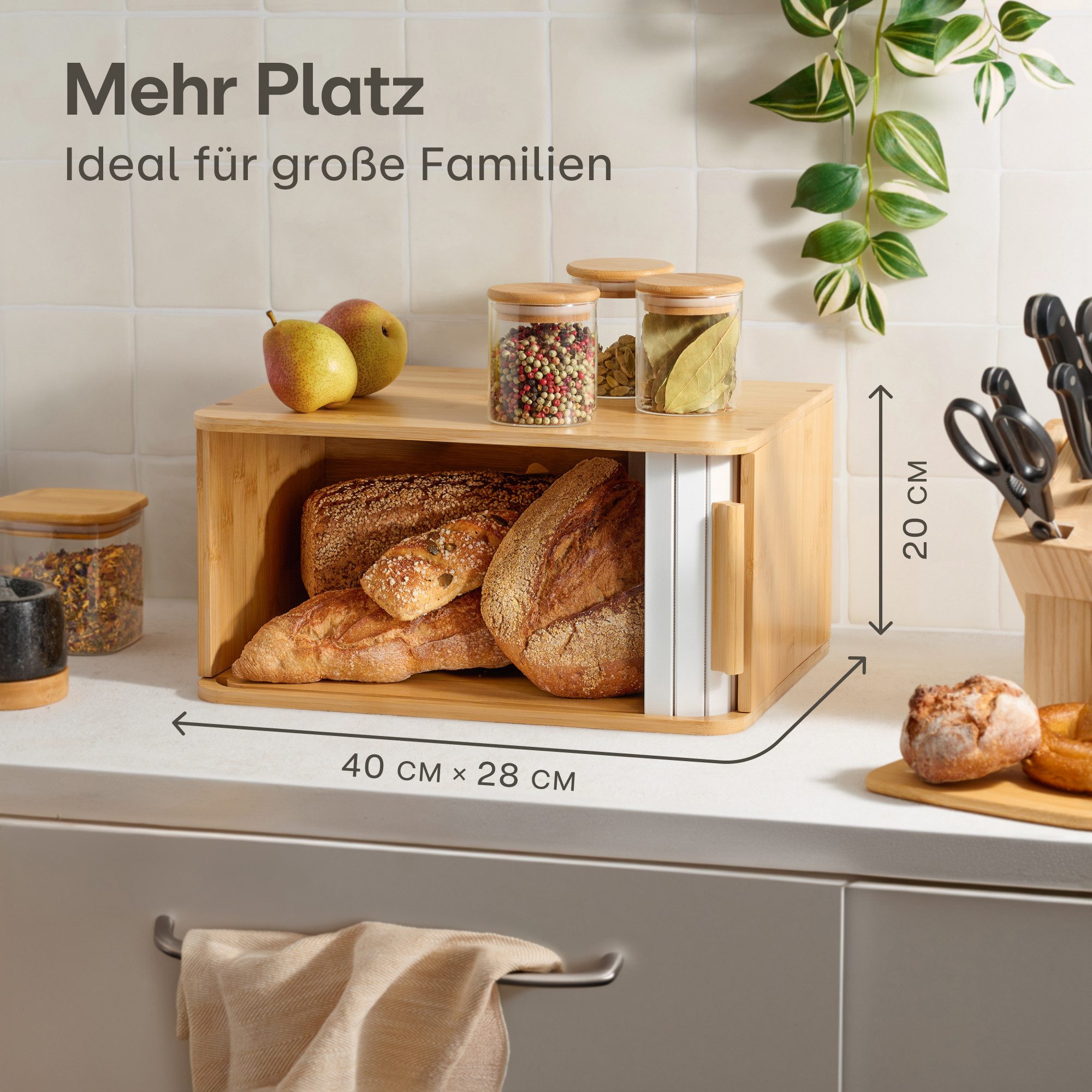 Praknu Brotkasten Brotkasten Groß aus FSC® Holz mit Schiebetür - Brotaufbewahrung, Bambus, FSC® Holz - Platzsparend und stilvolle Brotbox für längere Frische