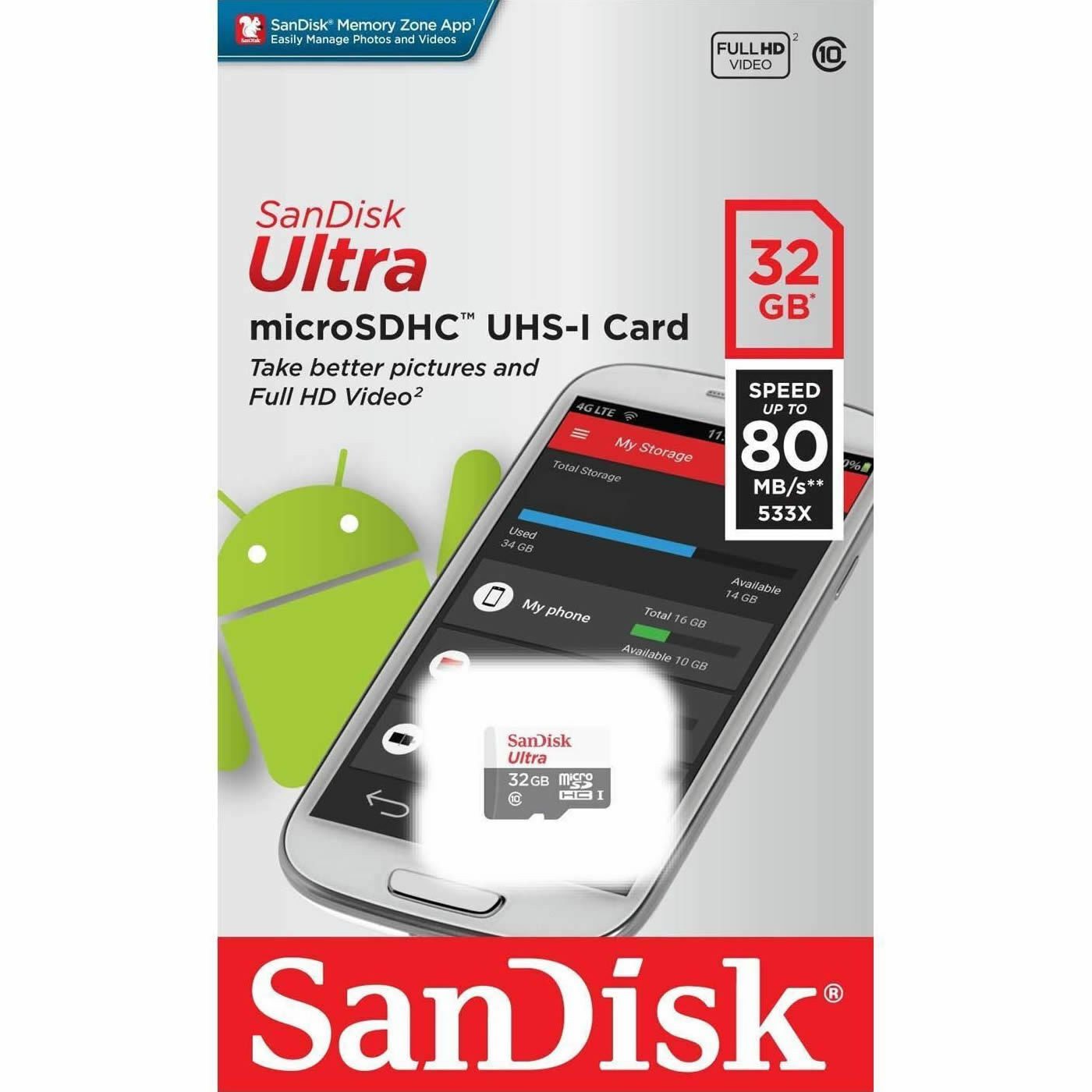 Sandisk SANDISK Ultra® 32GB Micro SD Speicherkarte SDHC UHS-I Class 10 80MB/s Speicherkarte