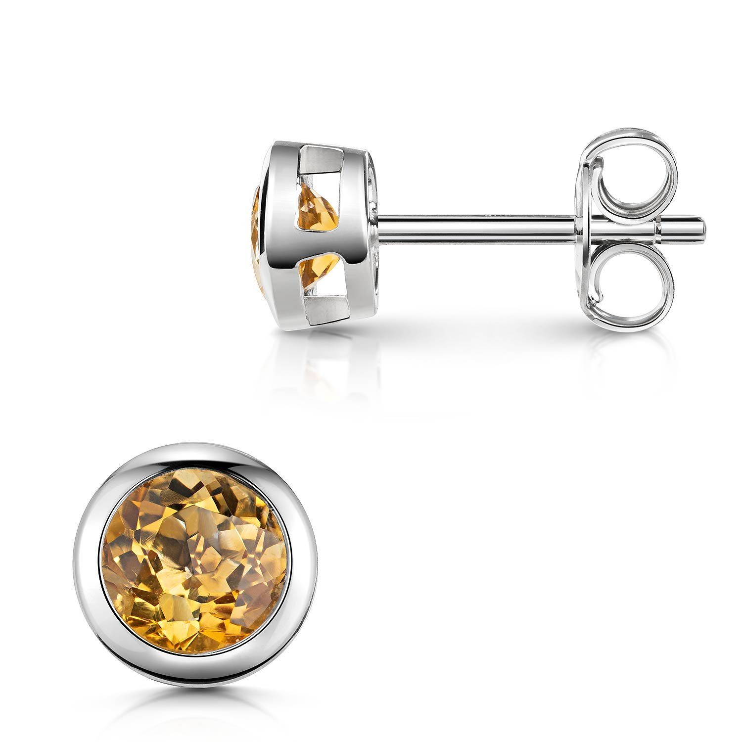 Materia Paar Ohrstecker Zirkonia Orange klein rund Silber Ø6mm Damen SO-486, 925 Sterling Silber
