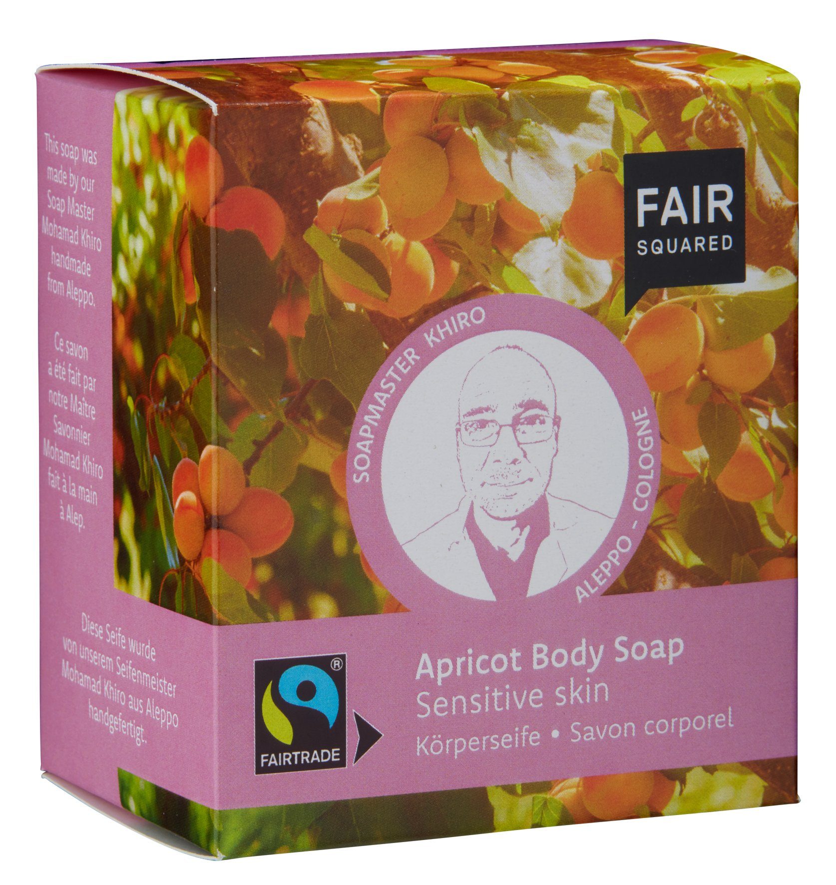 Fair Squared Rohseife FAIR SQUARED Körperseife mit Aprikose für sensible Haut mit fair gehandelten Inhaltsstoffen, 1-tlg., Wirkt rückfettend
