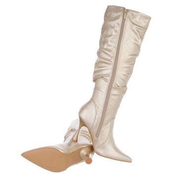 Ital-Design Damen Elegant High-Heel-Stiefel Pfennig-/Stilettoabsatz High-Heel Stiefel in Gold