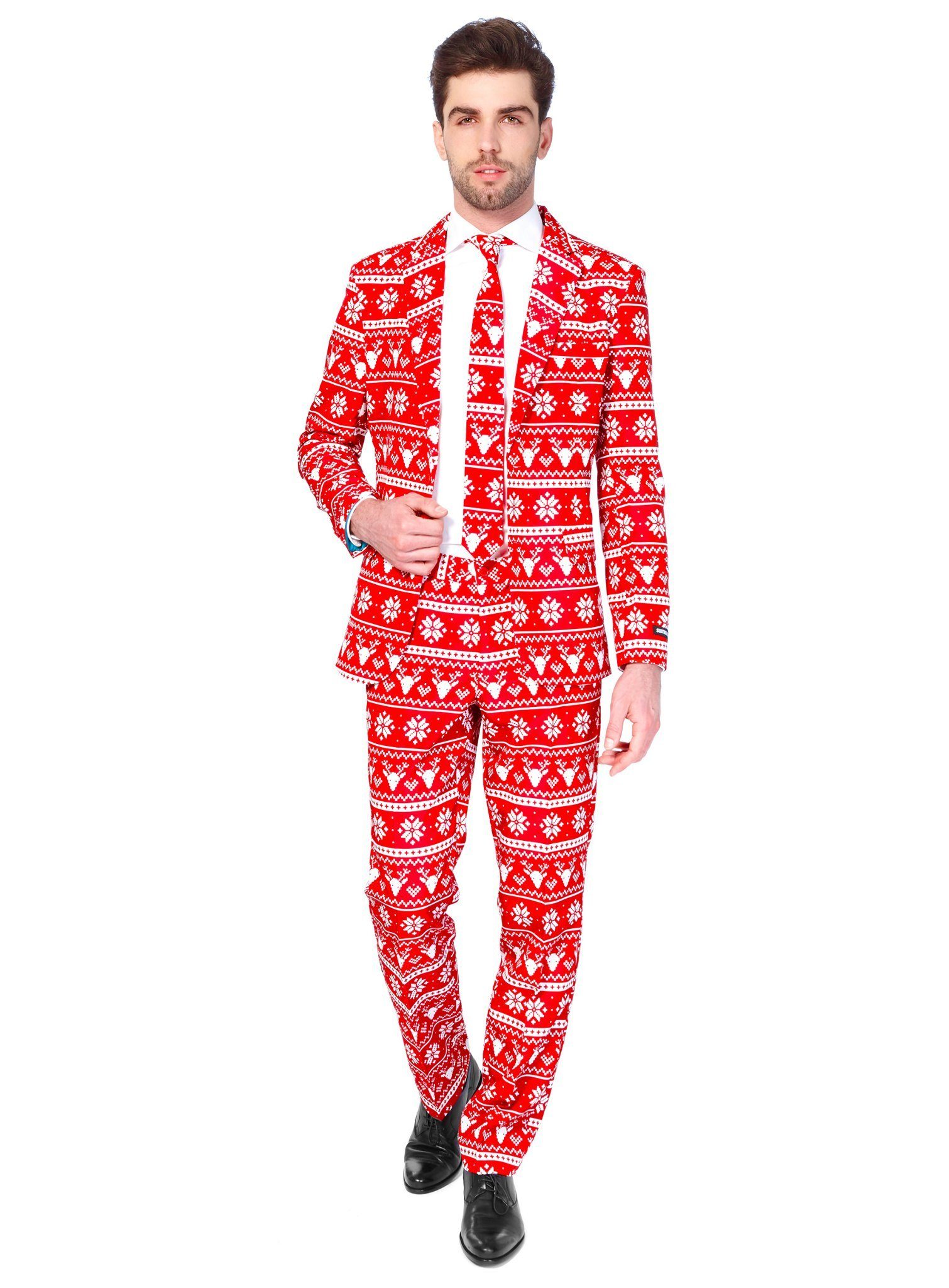 SuitMeister Partyanzug SuitMeister Red Nordic Anzug - Weihnachts Kostüm, Für festliche Typen: cooler Anzug für die Weihnachtsfeier