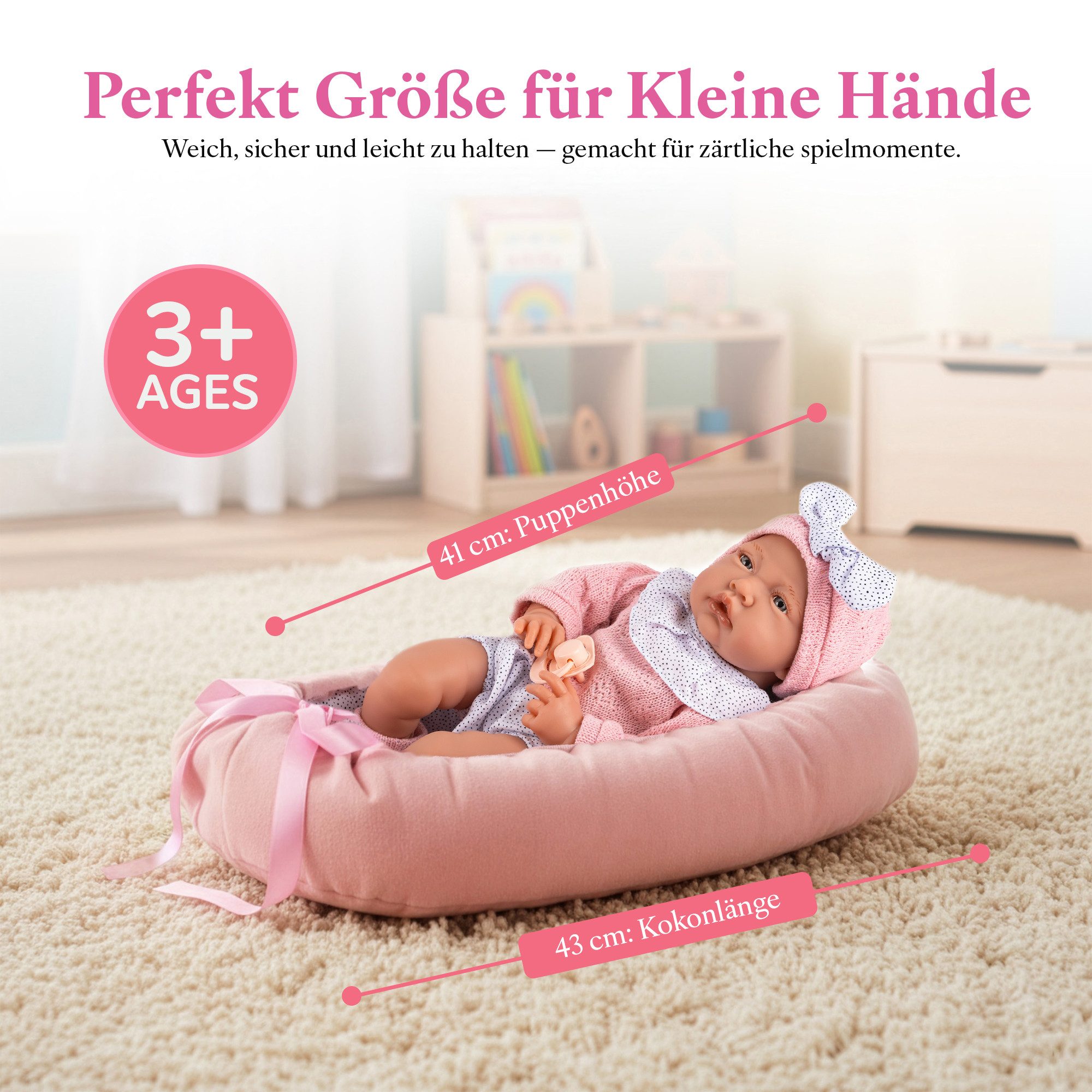 Kinderplay Dolls & Strollers Babypuppe Interaktive Babypuppe Lili 41 cm – mit Kokon – sprechend (Set)