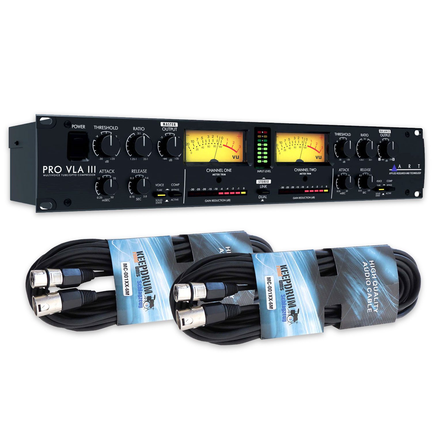 Art Audio ART Kompressor Pro VLA III 2-Kanal Röhren-Opto-Kompressor mit 2 Kabel Digitales Aufnahmegerät (Röhren-Opto-Kompressor)