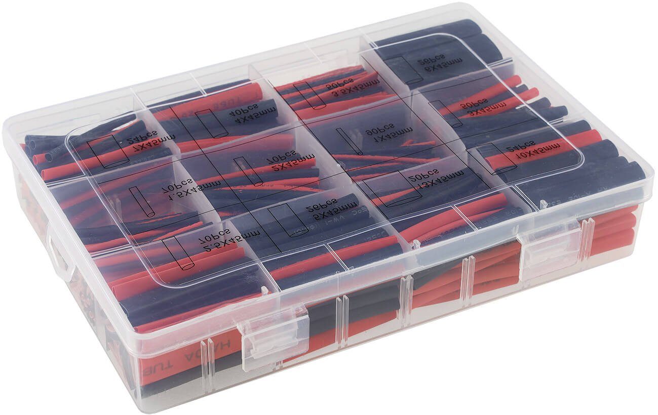 ChiliTec Wärmeschrumpfschlauch Schrumpfschlauch Sortiment 560 teilig schwarz rot 600V, 560-tlg., Schrumpfrate 2:1, Durchschlagfestigkeit: 600V