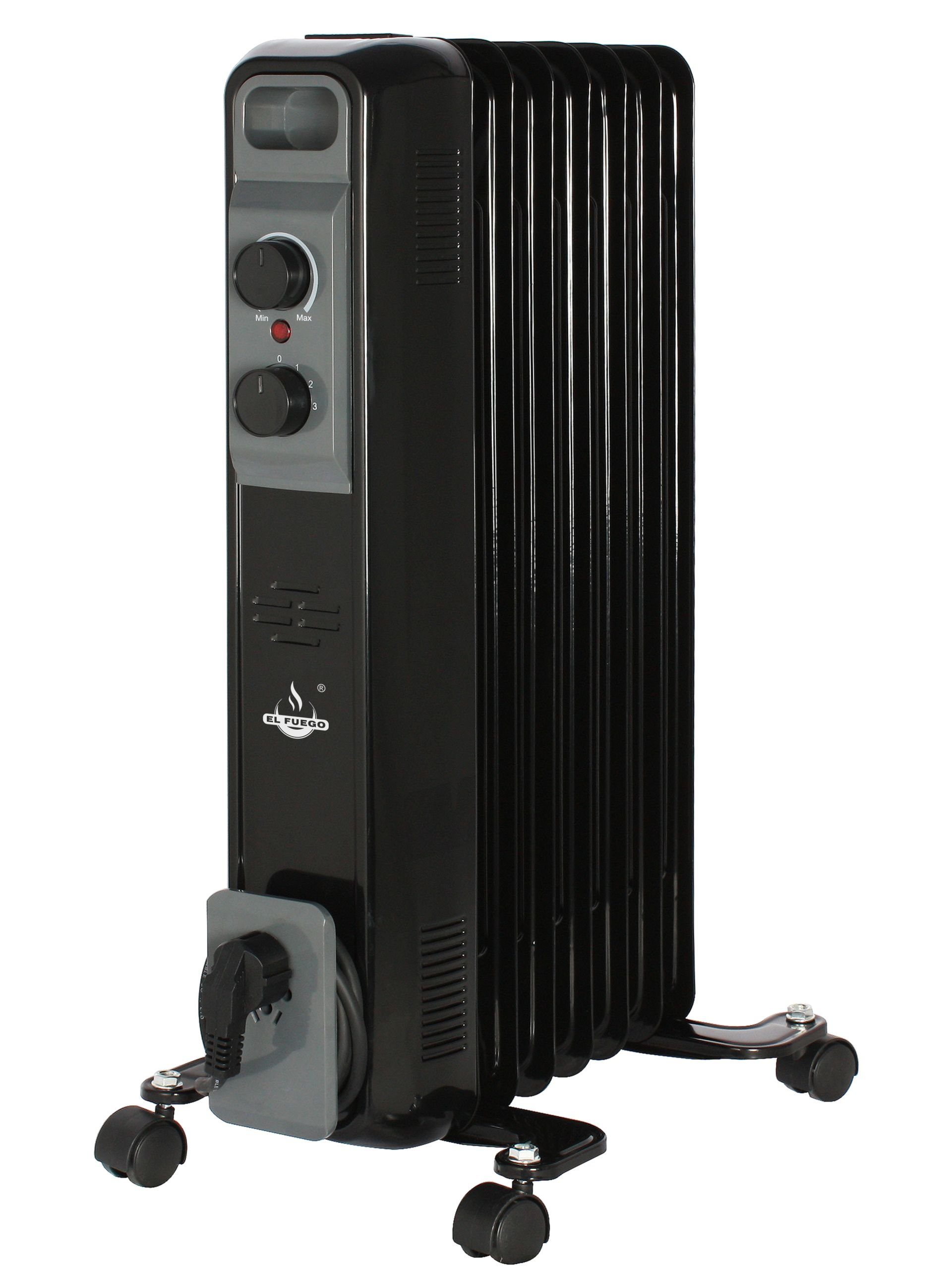 Schwarz, AY7034, Fuego regelbar Elektro-Heizkörper Mobiler Ölradiator Rippen, El 1500W, 7