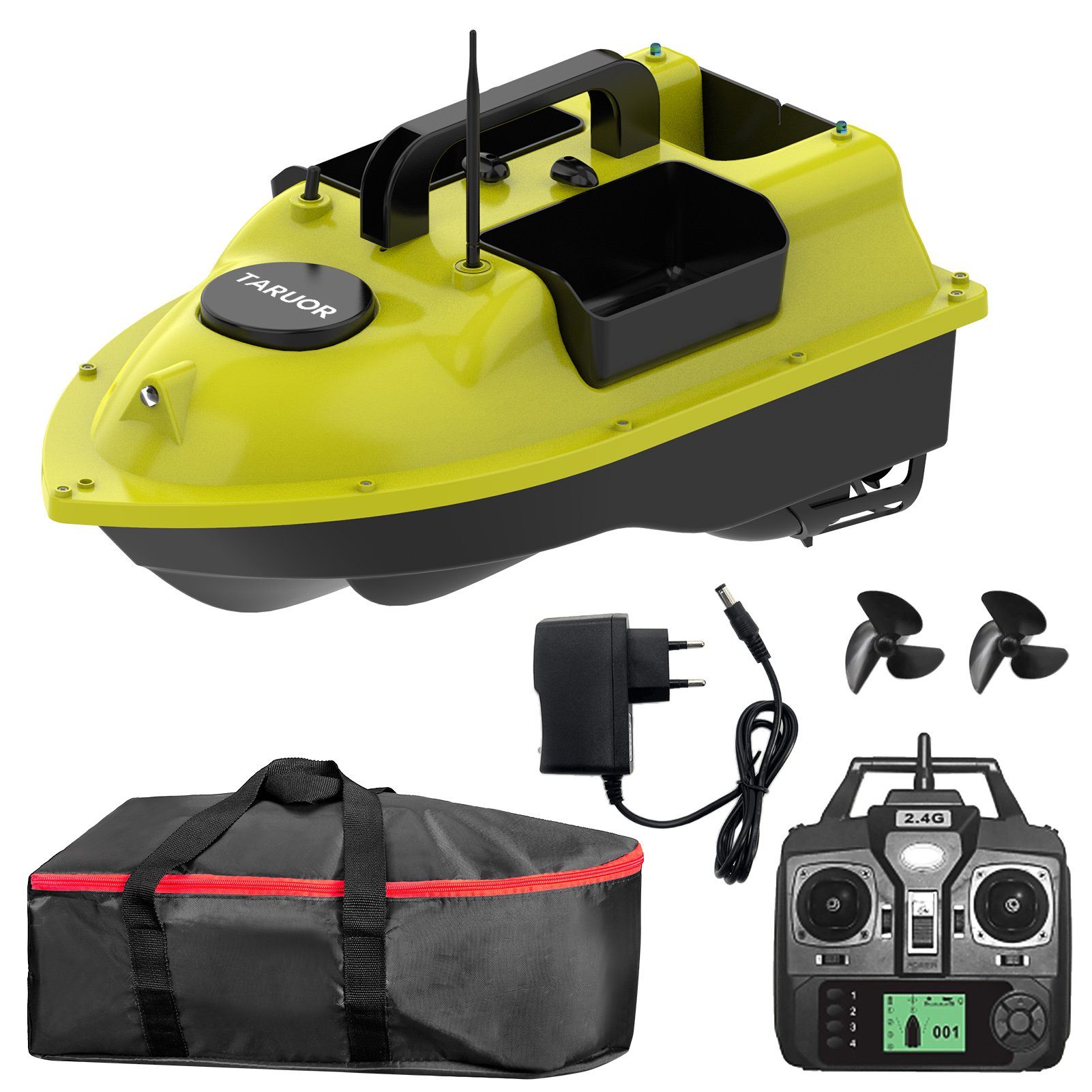 Tidyard RC-Boot GPS Fischerköderboot mit 3 Köderbehältern 1,9 kg Köder,10000mAh, 500 M,wiederaufladbarer Batterie,Ersatzpropeller,Aufbewahrungstasche