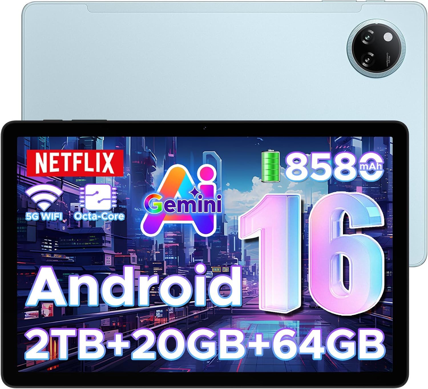 Zevelora 4 GB RAM 90Hz-1080P Gaming 8580mAh Octa-Core Tablet (11", 64 GB, Android 16, Kraftvolles Multitasking und Entertainment für Arbeit und Freizeit)