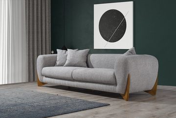 JVmoebel Wohnzimmer-Set Textil Sofagarnitur 3+3+1 Sitzer Sofa Set Grau Couchen Holz SOFORT, (2-St., 2x Sofa 3 Sitzer / Sessel), Made in Europa