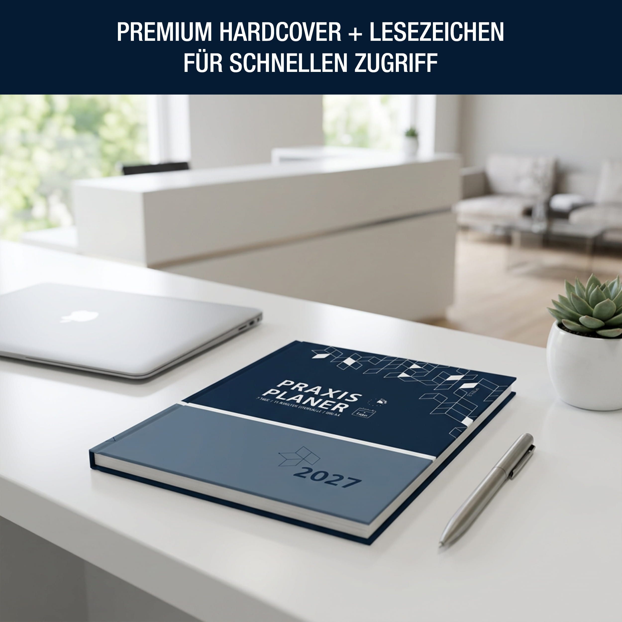 TOBJA Buchkalender Praxisplaner 2027 A4 Navy Hardcover Arztpraxis 15 Min Takt FSC, Hardcover Layflat, A4, 15-Min-Takt 7-21 Uhr, FSC, 23 Mitarbeiter-Plan – Bild 3 von 5
