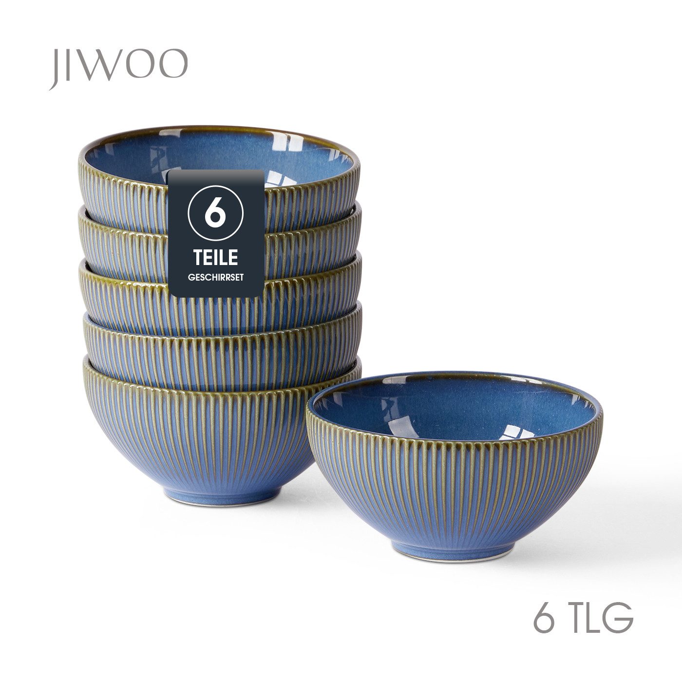 JIWOO Müslischale 6er Ø11,8cm, Frühstückschalen Eisschale Dessertschalen Obstschale, Keramik, (Schaleset, 6-tlg), Hochwertiges Schalen Blau Mikrowellenofen Spülmaschine Ø11.7cm