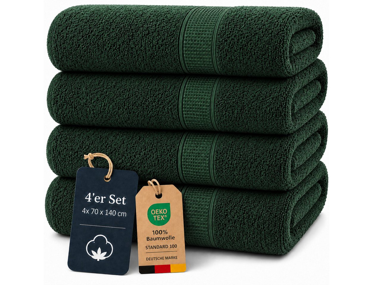 Komfortec Handtuch Set 4x Premium Badetuch Set - 70x140 cm, Frottee (4-St), 4x Handtuch-Set, 100% Baumwolle, mit Bordüre, Weich & Saugstark