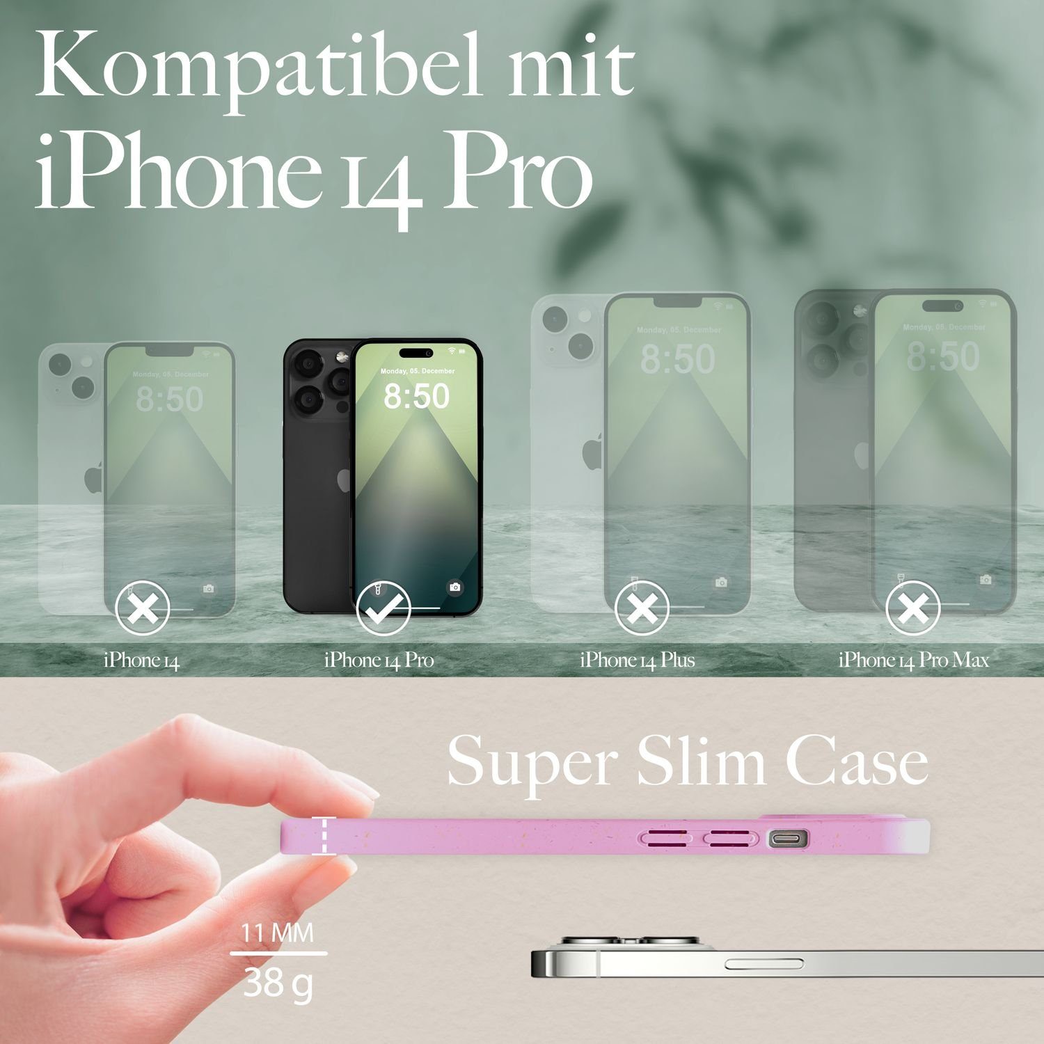 Nalia Smartphone-Hülle Apple iPhone 14 Pro 15,5 cm (6,1 Zoll), Nachhaltige Bio Hülle / MagSafe Funktion / Ökologisch / ohne Plastik