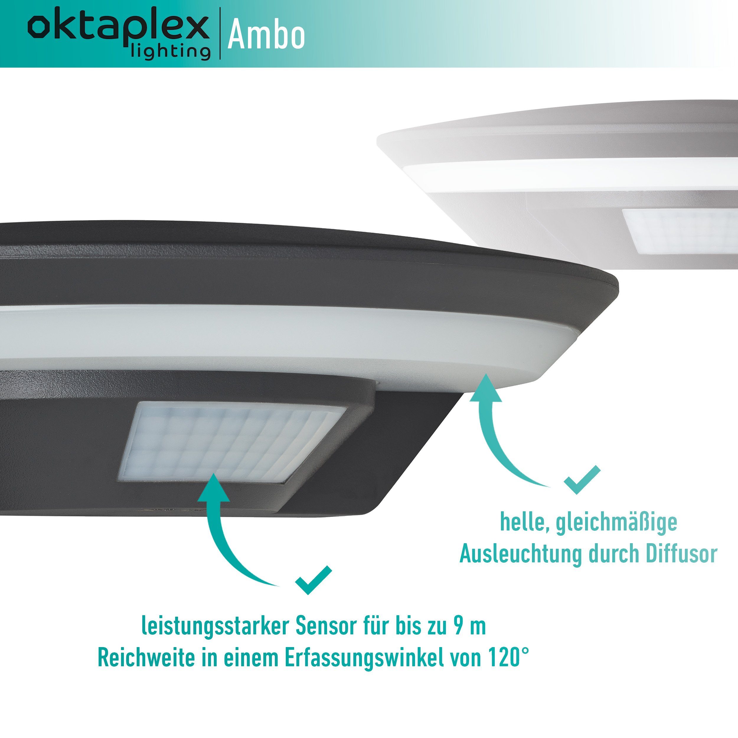 Oktaplex Außen-Wandleuchte Bewegungsmelder, LED integriert, lighting warmweiß, 10 Ambo LED anthrazit 800 Außen 3000K W lm, LED Aussenwandlampe Wandleuchte fest IP54