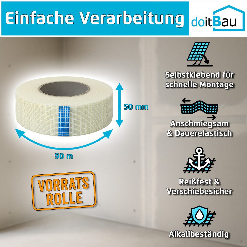 Thumbnail - doitBau Verlegeband 48 Rollen Fugenstreifen Fugenband 50mm selbstklebend je 90m (48-St)
