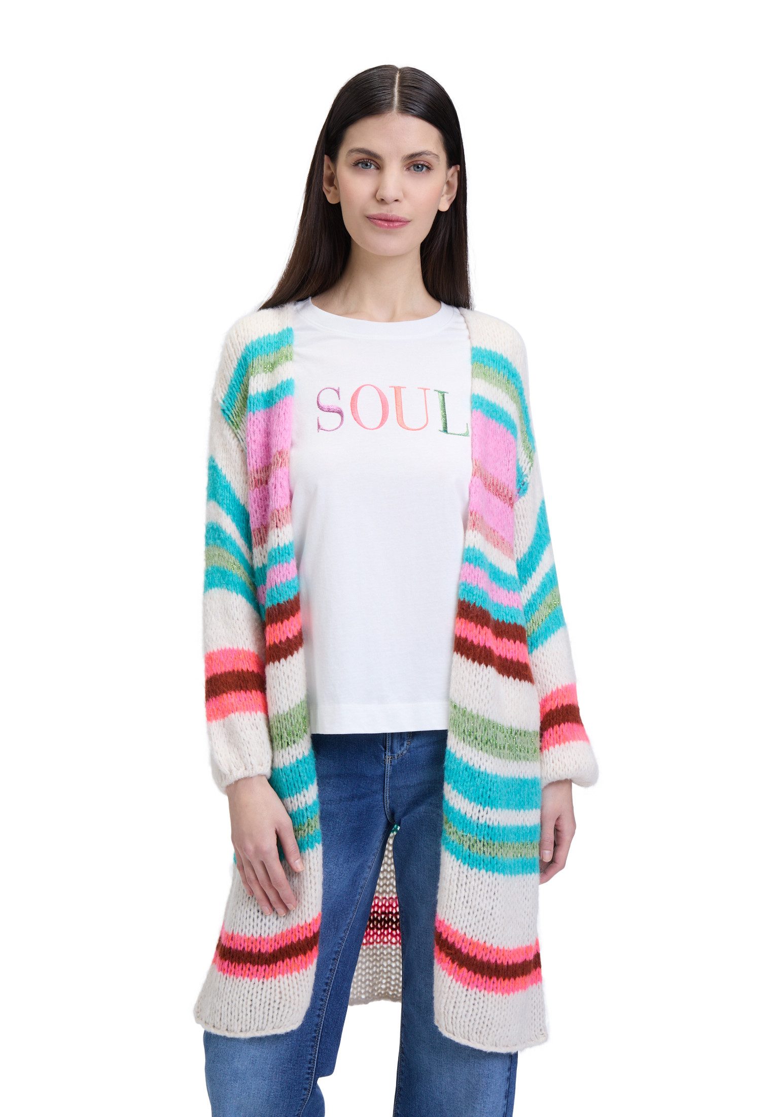 Cartoon Strickjacke Cartoon Strick-Cardigan mit Blockstreifen günstig online kaufen