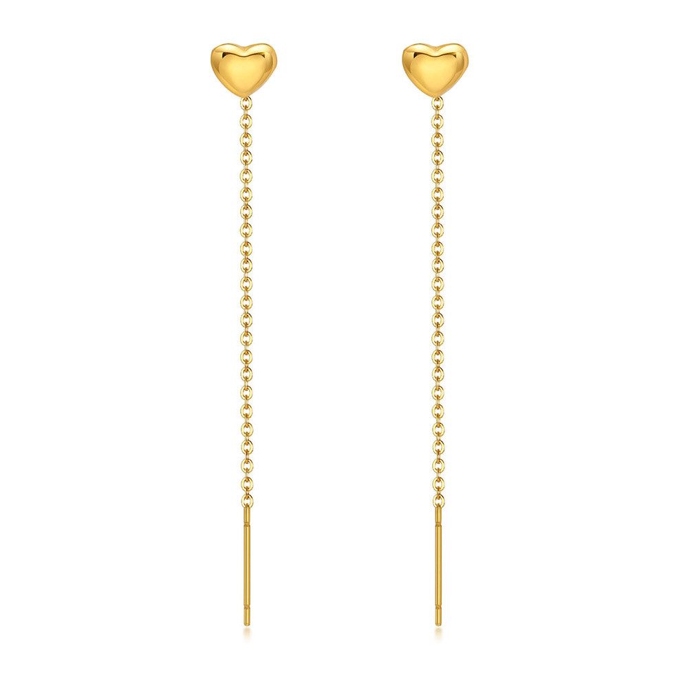 Order & Smile Schmuck Paar Ohrhänger Herz Ohrringe zum Durchziehen: Goldene Ohrhänger aus Edelstahl