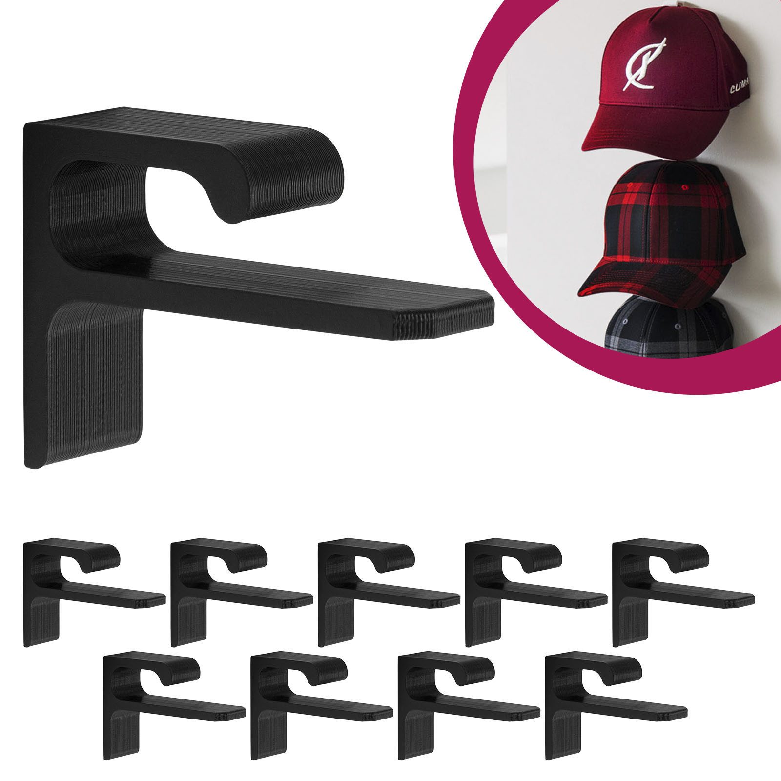 Mobilefox Hängeaufbewahrung Cap Wandhalterung BaseCap Halterung Mützen Set passend für New Era