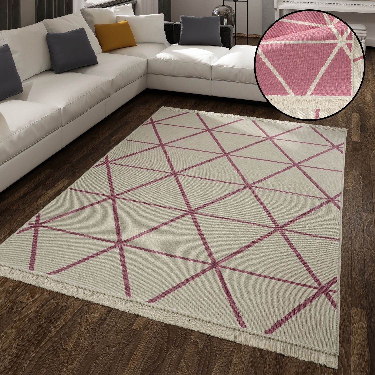 Teppich Wohnzimmer Teppich Esszimmer Flur Waschbar Skandinavisch, TT Home, eckig, Höhe: 4 mm Pink Weiß