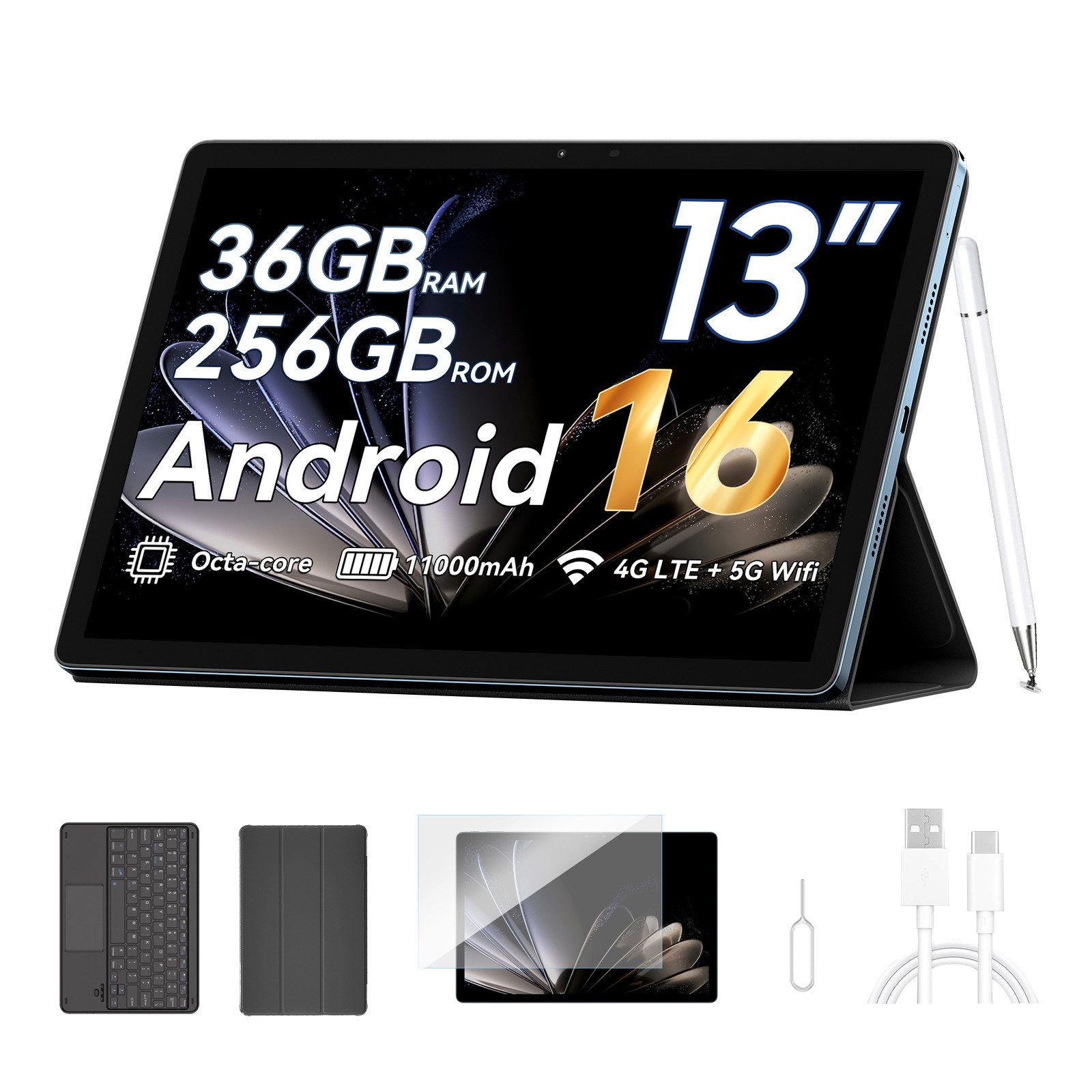 blackview Mega8 13' 4G LTE Android 16 12GB+512GB/256GB incl. Stift/Hülle Tablet (13", 256 GB, 4G(LTE), 13 zoll, Android 16, 50MP, 11000mAh, 4G LTE, T620, 256/512GB)