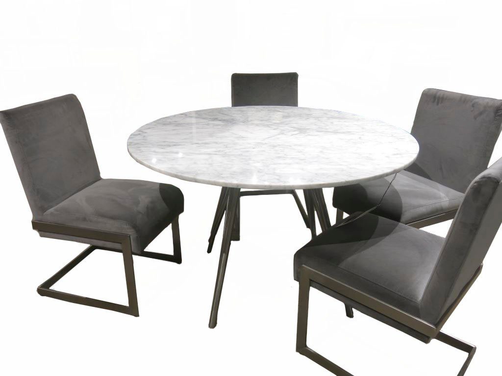Leonique Esstisch Coral, rund, Marmortisch, Runder Tisch, Karrara-Marmor, Edelstahlbeine, hellgrau, 119x76