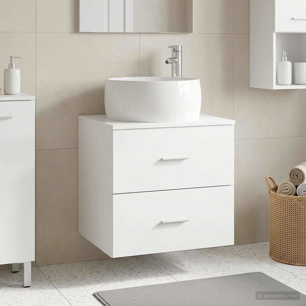 furnicato Waschtisch Waschbecken-Sideboard 49,5 x 44,5 x 66 cm Weiß (1-St), Waschtischunterschrank mit 2 Schubladen und Schnellablassfunktion