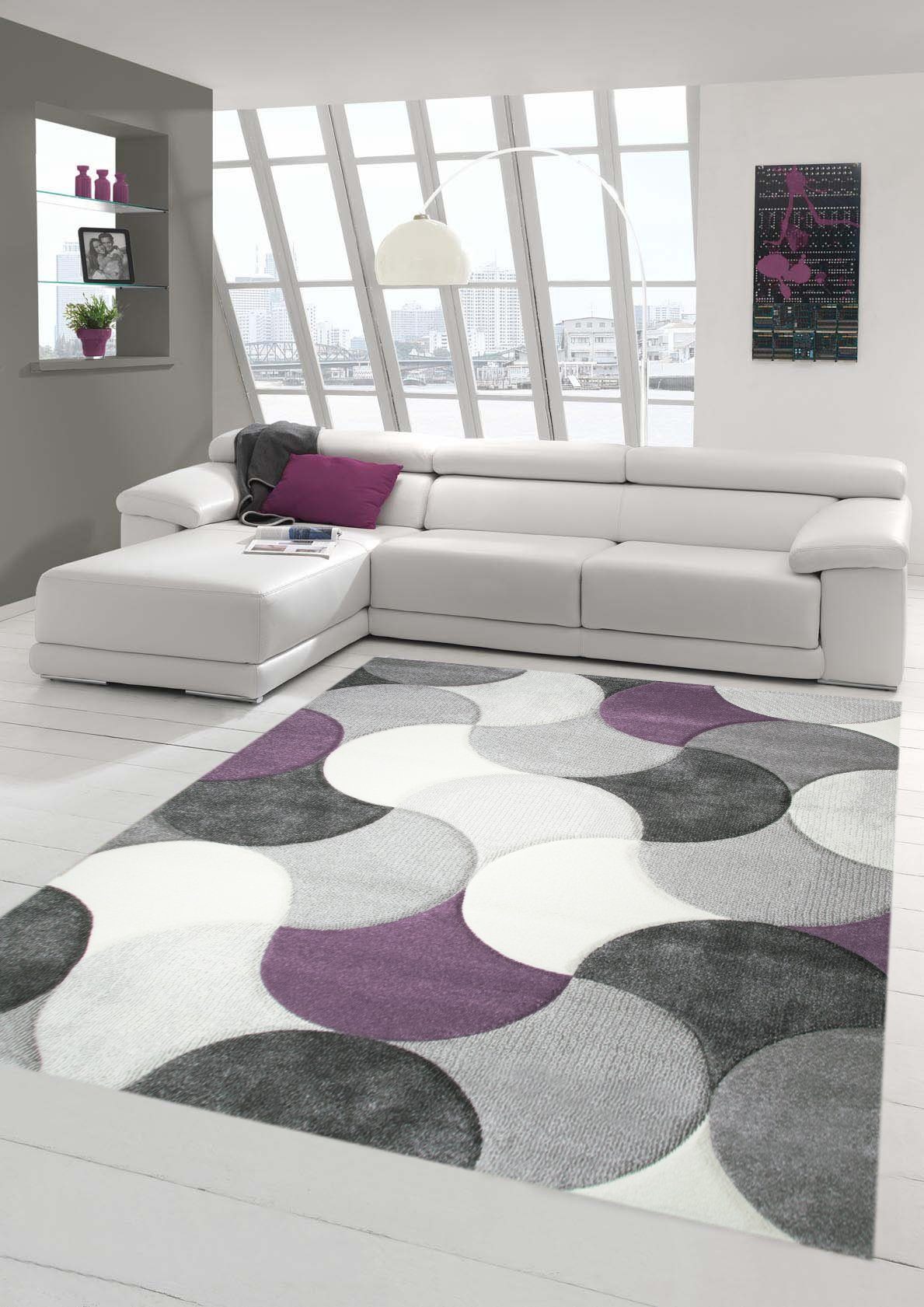 Teppich Designer und Moderner Teppich Kurzflor Tropfen Muster in Lila Grau  Beige, Teppich-Traum, rechteckig, Höhe: 13 mm