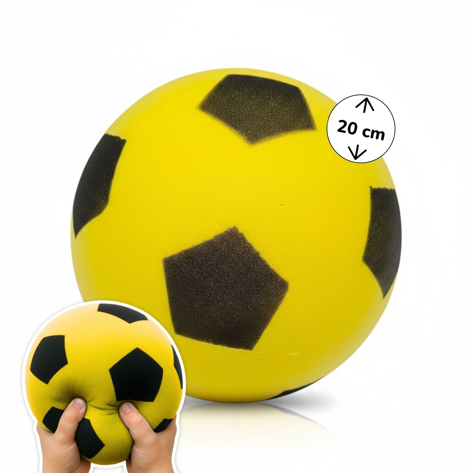 alldoro Softball Schaumstoff-Ball gelb Ø 20 cm, weicher Soft-Fußball für Kinder, Sicherer Kinderball für drinnen & draußen, geeignet ab 0 Jahren