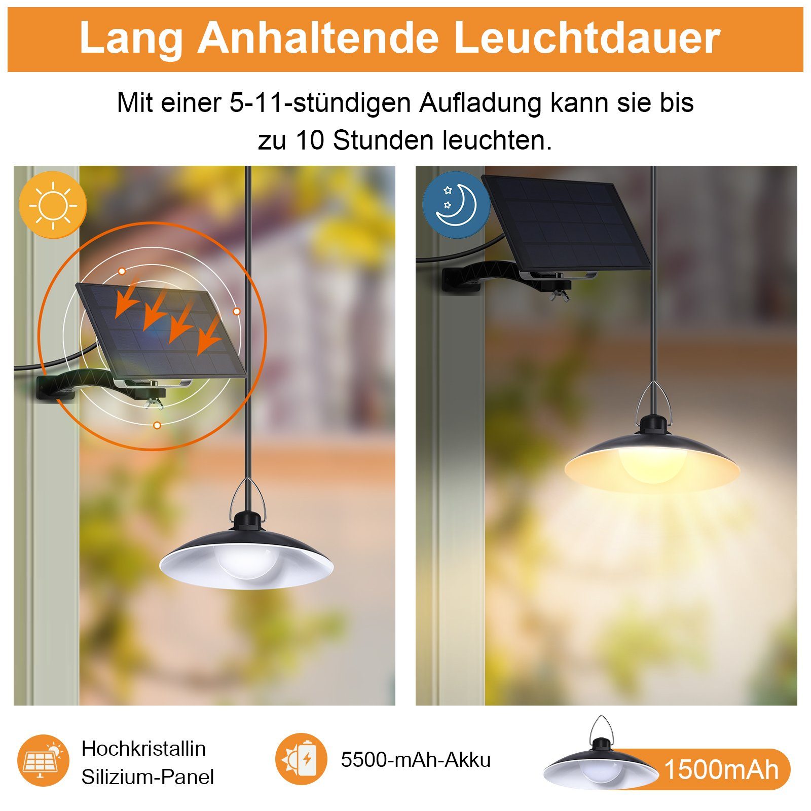 Rosnek Außen-Deckenleuchte Outdoor Solar Pendant Lights with 1/2/3/4 Head,w günstig online kaufen