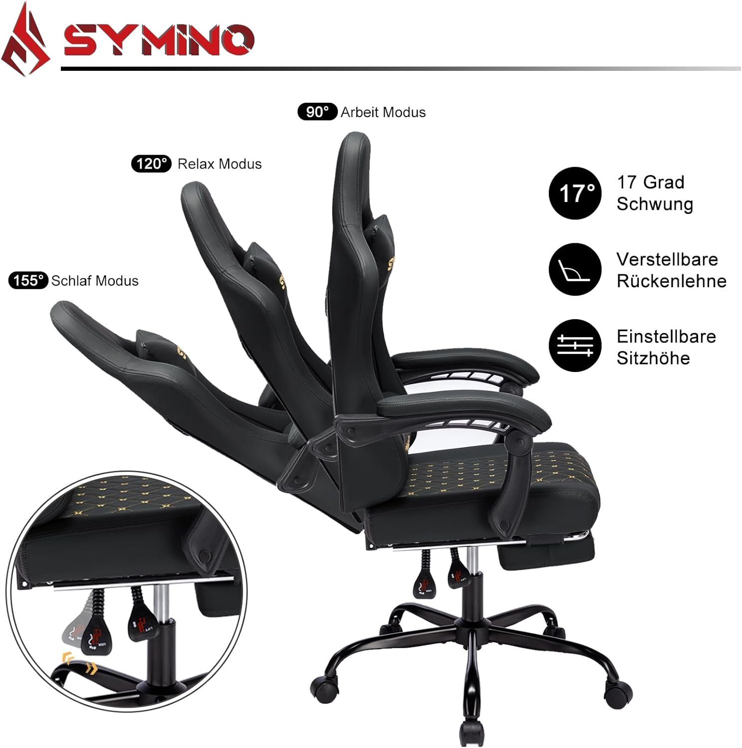 symino Gaming Chair (Ergonomischer pu-leder stuhl Racing mit Sitz), bürostuhl gaming ergonomischer fußstütze Verstellbarer stuhl Burostuhl,Schreibtischstuhl