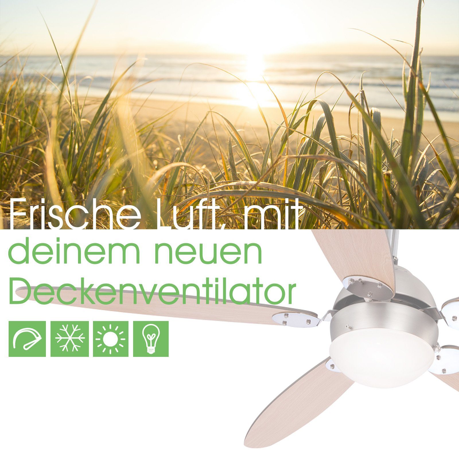 bmf-versand Luftkühler sehr leise Ventilator Deckenventilator mit Deckenventilator Leuchte inkl.