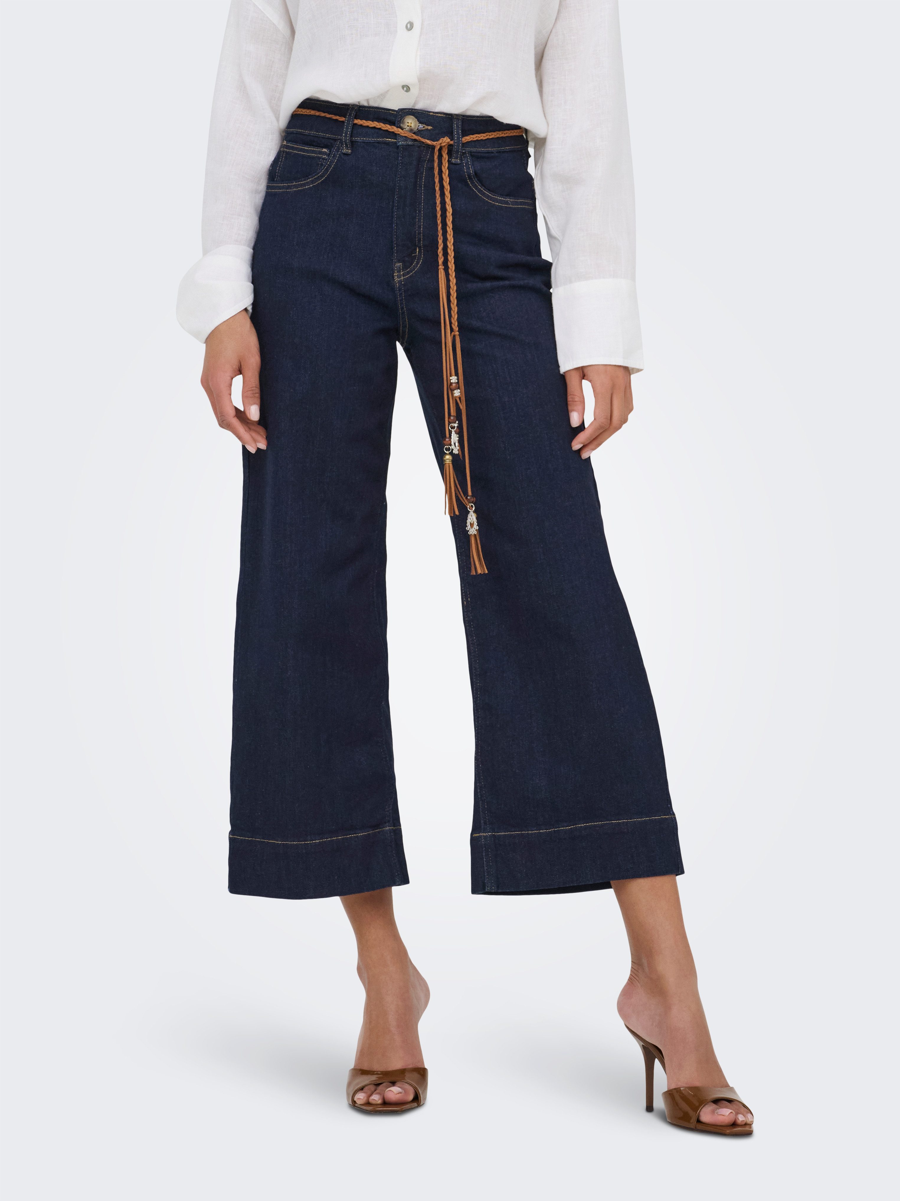 ONLY High-waist-Jeans ONLMADISON HW BELT WD CRP DNM GUA450 Materialmix, high waist, wide fit