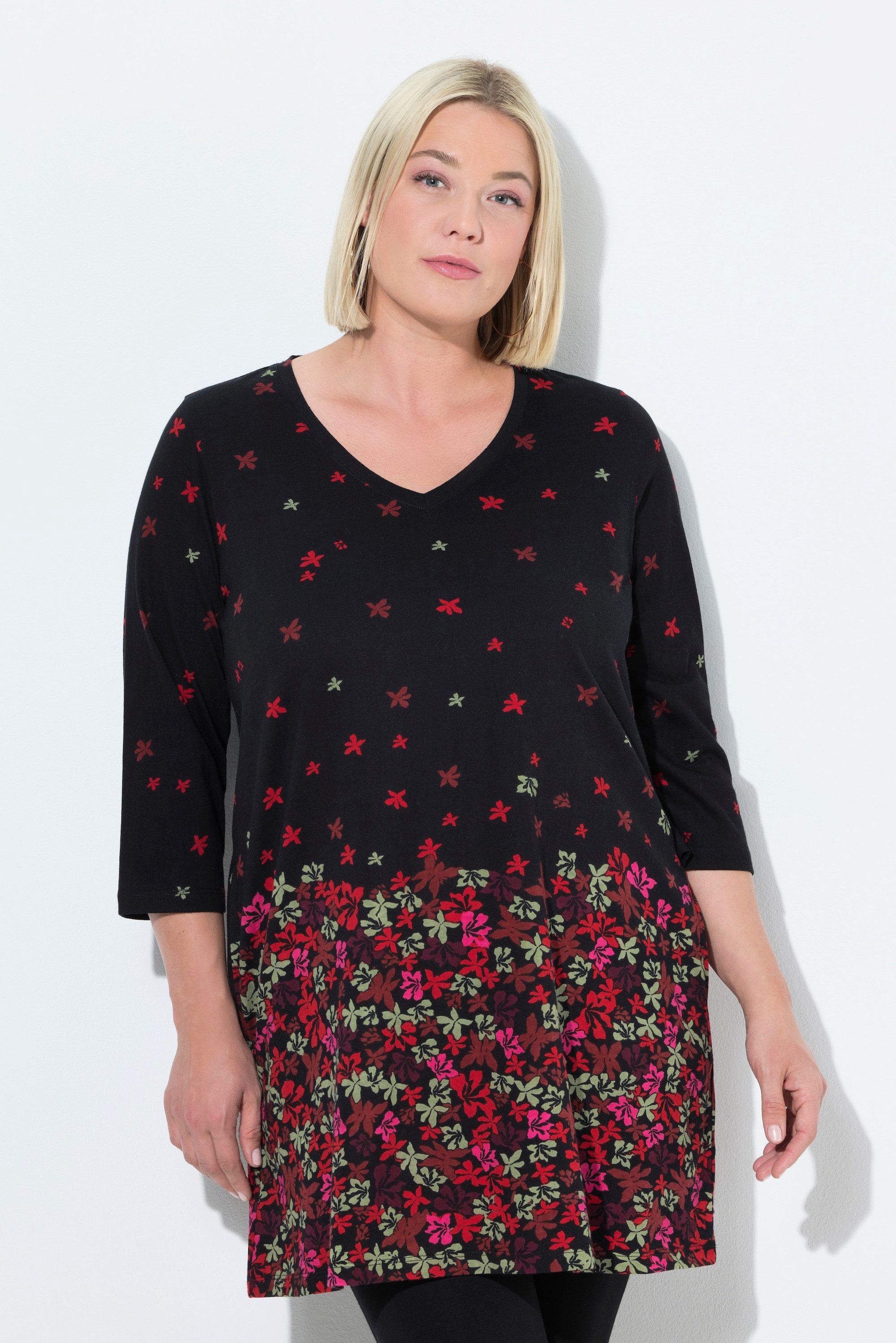 Ulla Popken Longshirt Longshirt bedruckt A-Linie V-Ausschnitt 3/4-Arm günstig online kaufen