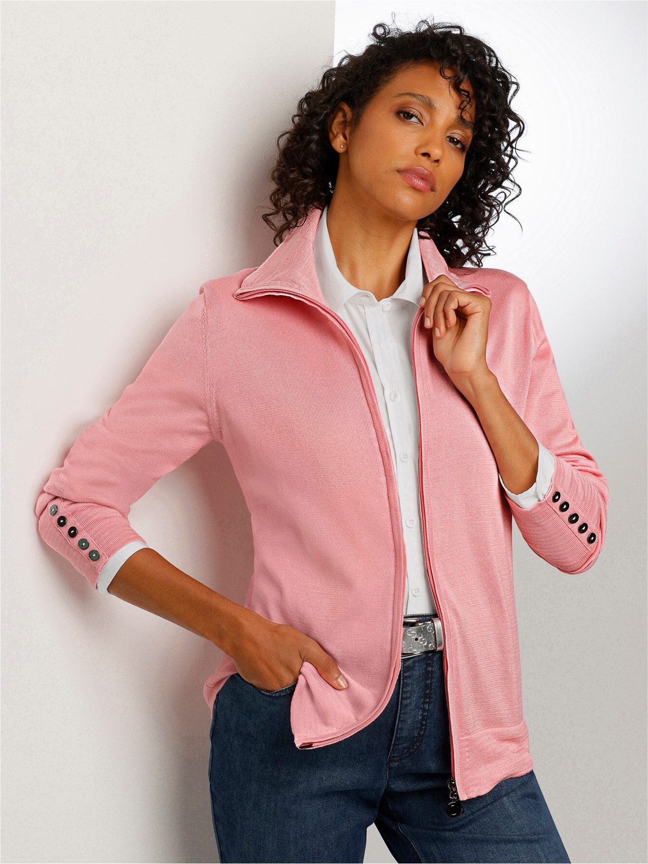 creation L Strickjacke Baumwoll-Strickjacke Langarm Feinstrick, Jersey