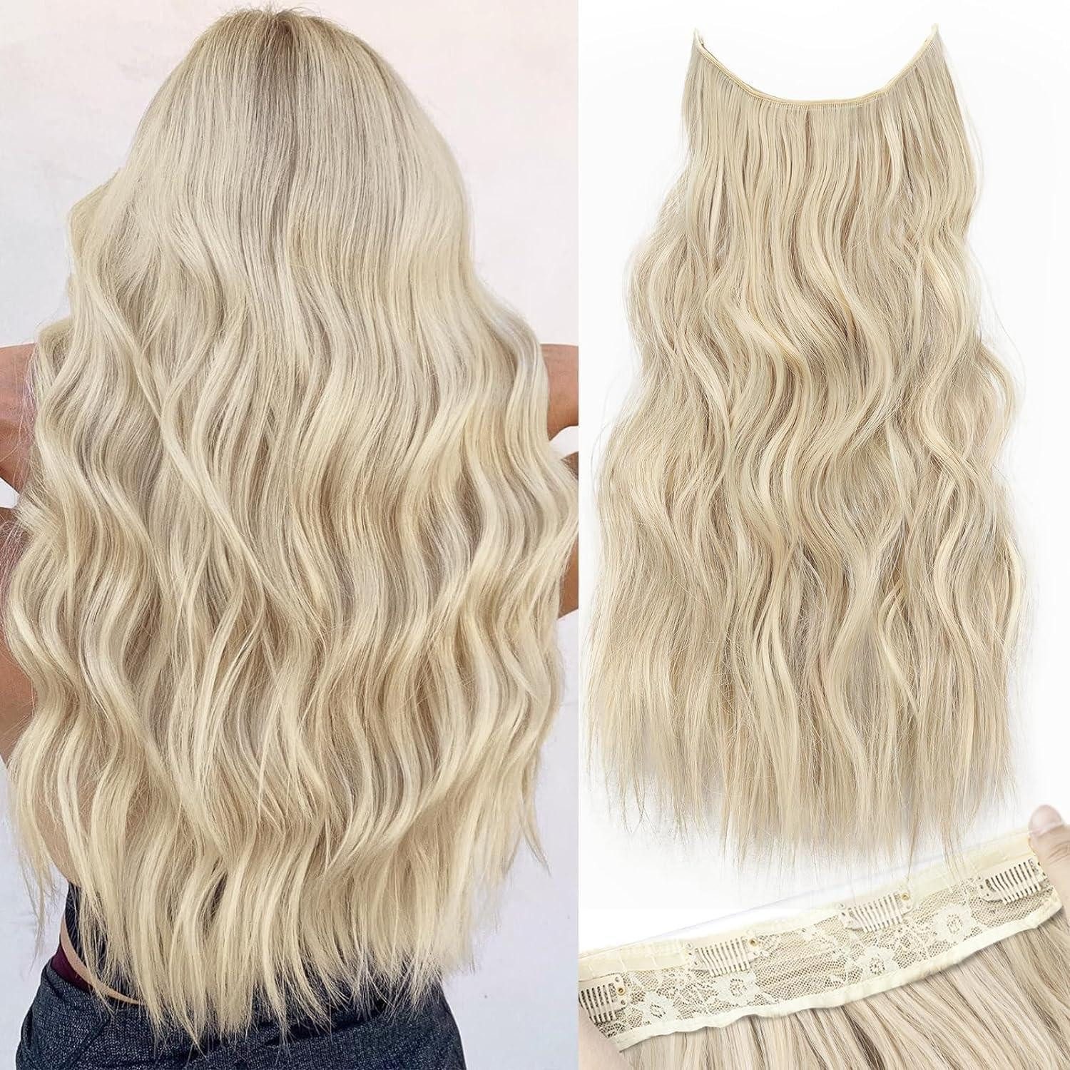 LuxusKollektion Kunsthaar-Extension Haarverlängerungen synthetisch Draht 50cm lockig Hellbraun mit Blond