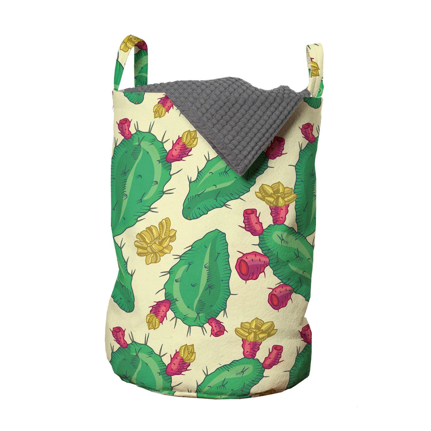 Abakuhaus Wäschesäckchen Wäschekorb mit Griffen Kordelzugverschluss für Waschsalons, Saftig Wüsten-Kaktus und Blumen