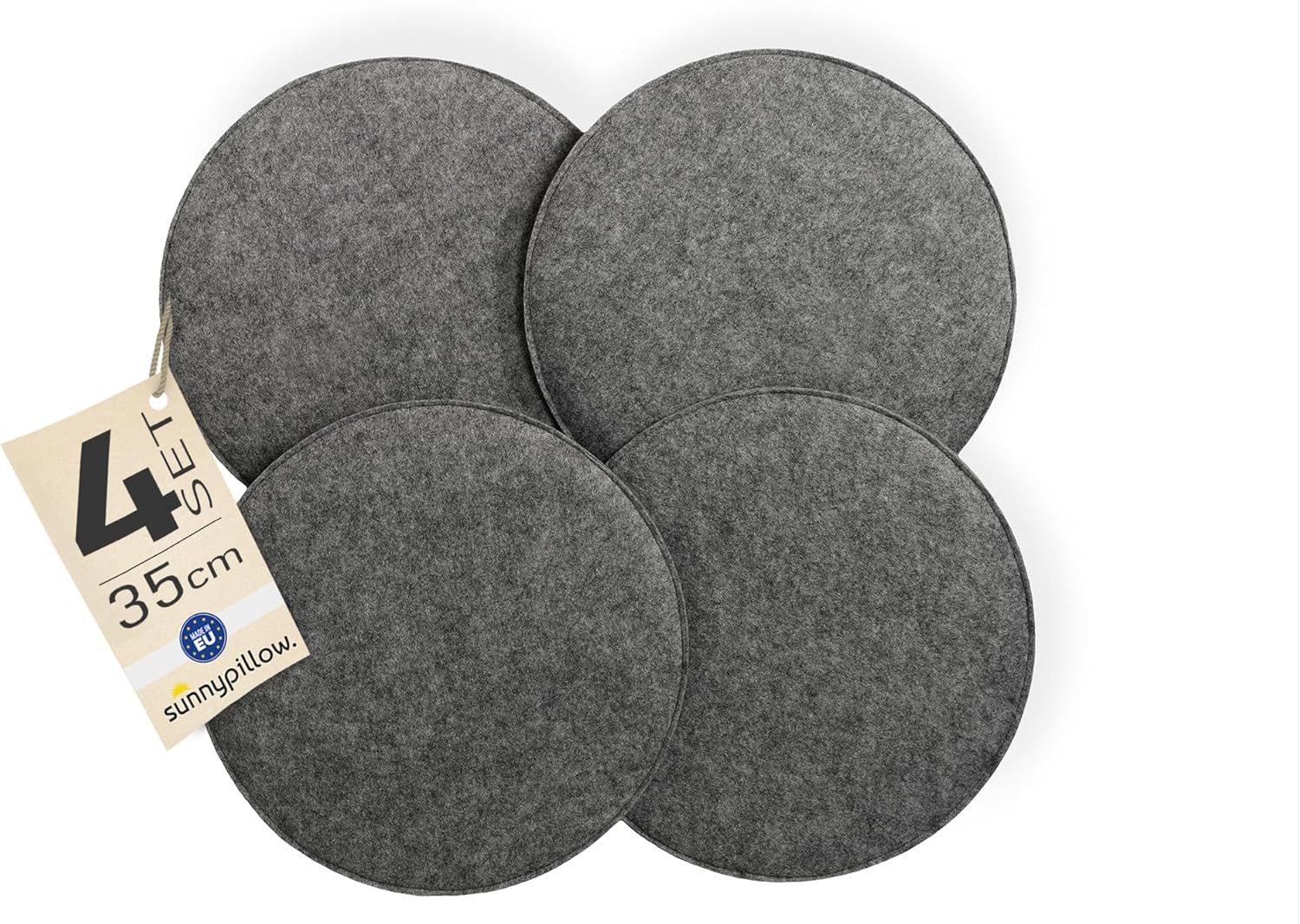 sunnypillow Подушка для стула 4er Set Подушки Filz Подушка для стула rund Ø 36cm Filzkissen, Grau