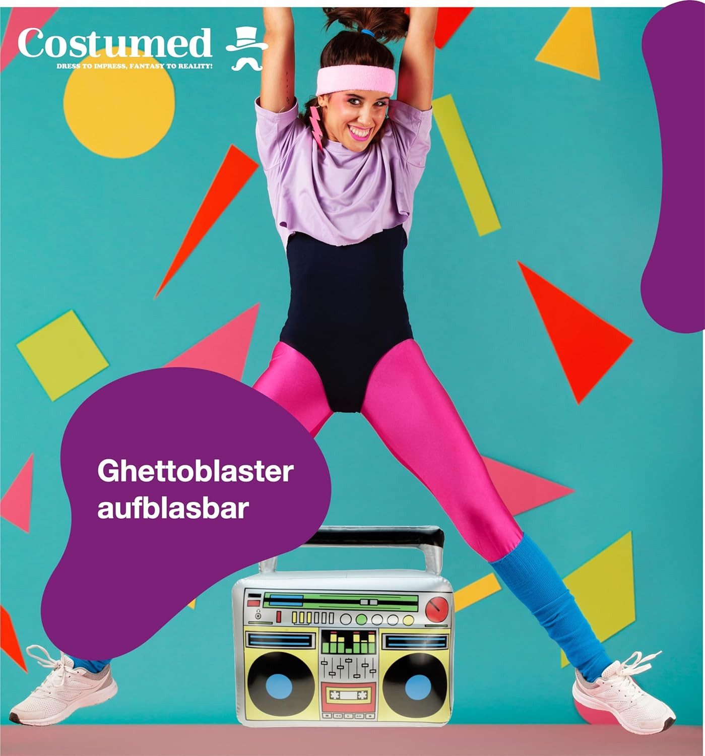 Costumed Aufblasbares Partyzubehör Aufblasbarer Ghettoblaster ca 45 x 42 cm - 80er 90er Fasching