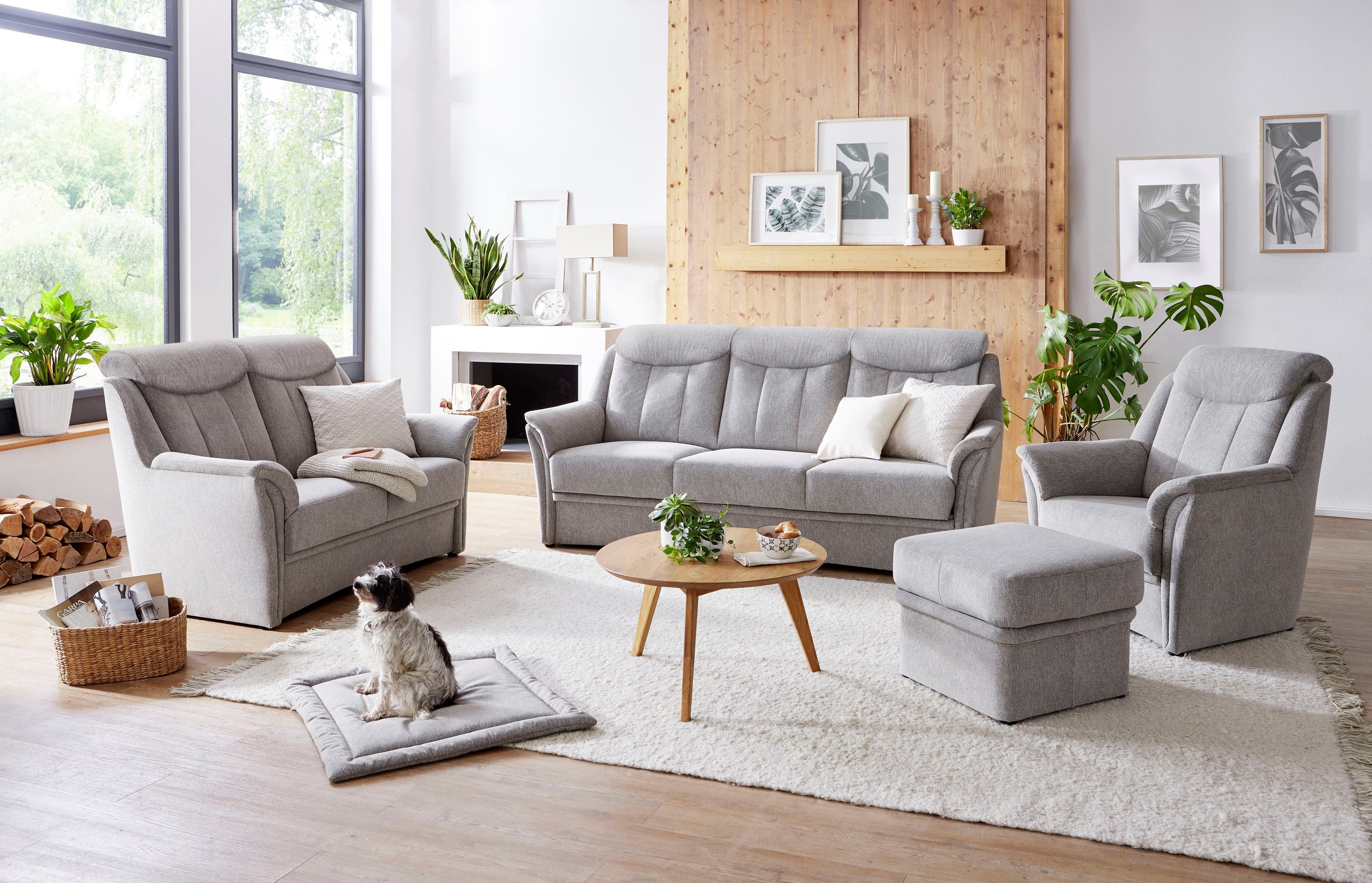 VILLA BECK Polstergarnitur Lugano, (Set, 3-tlg), Kopfteilverstellung, in Sitzhöhe 49 cm, 3-Sitzer und 2x Sessel | Couchgarnituren