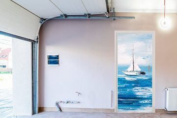 MuchoWow Türtapete Malerei - Ölfarbe - Boot - Wasser, Matt, bedruckt, (1 St), Fototapete für Tür, Türaufkleber, 75x205 cm