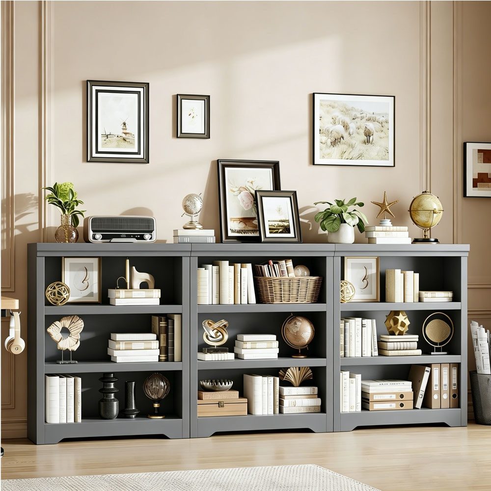 GarveeMore Bücherregal 100 Cm Hohes Bücherregal 3 Etagen Offenes Bücherregal