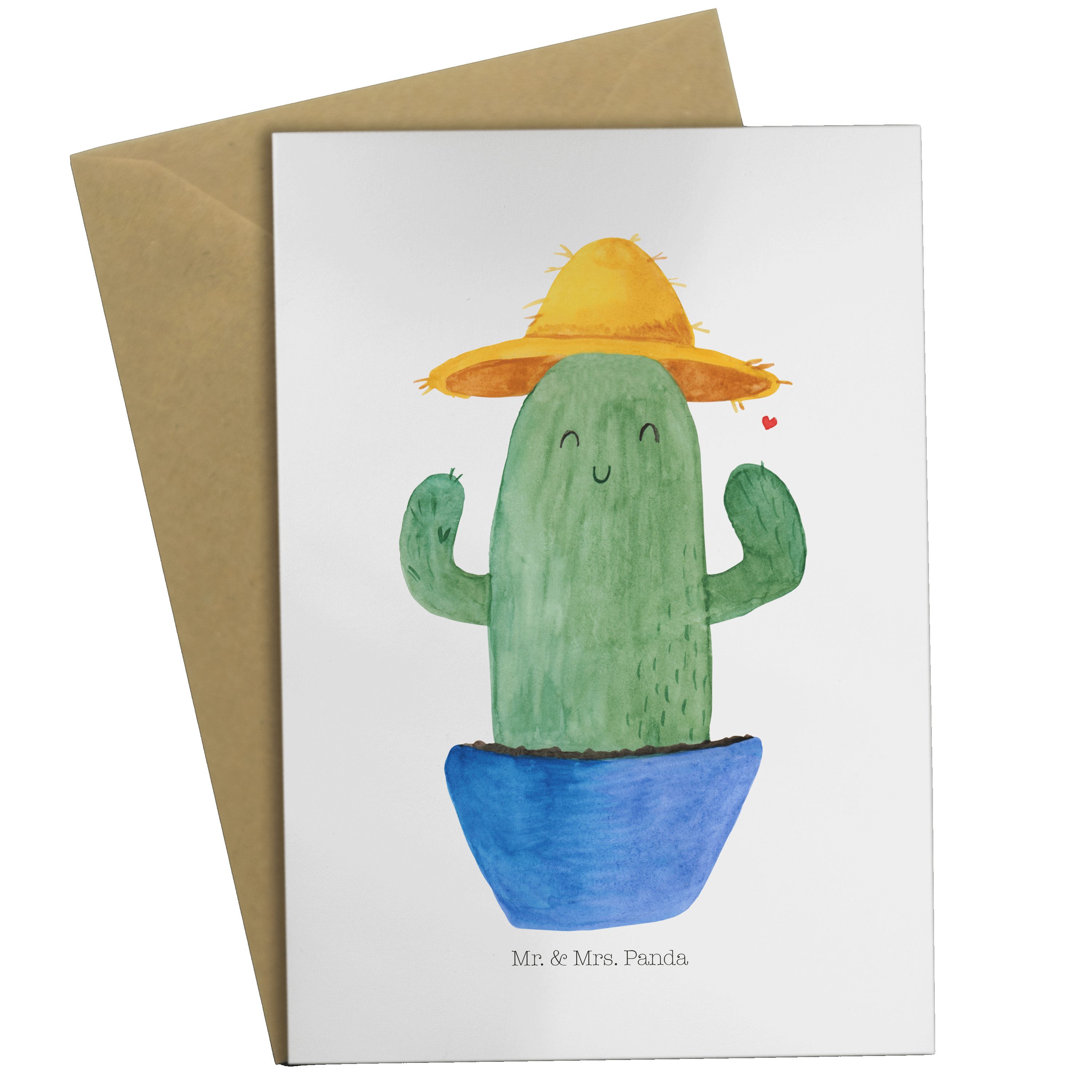 Sonnenhut - Kaktus Mr. - & Panda Gebur Grußkarte Hochzeitskarte, Weiß Klappkarte, Geschenk, Mrs.