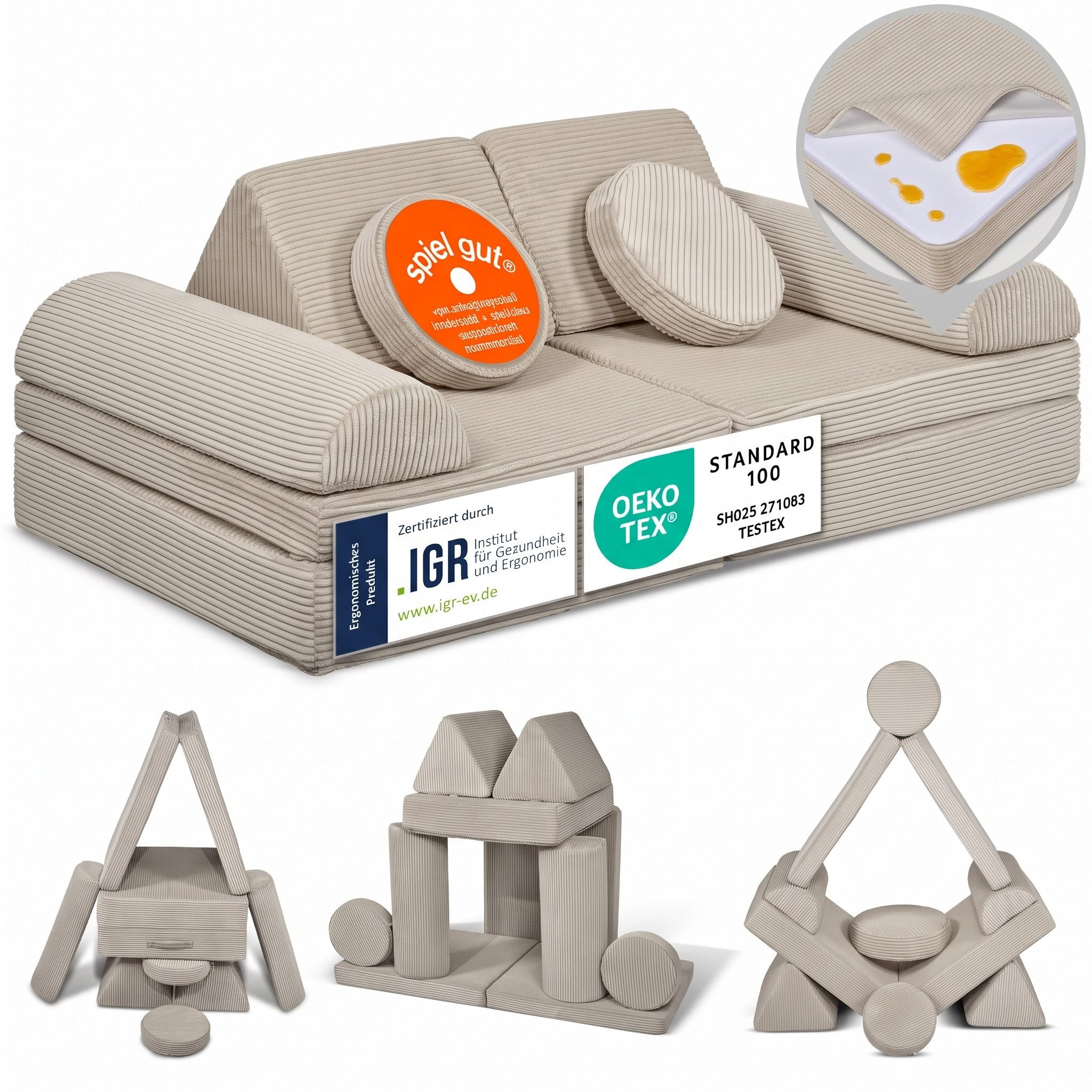 Linodino Kindersofa Spielsofa I Schaumstoff Stapelsteine für Kinder I Kindercouch, 3 Jahre Garantie