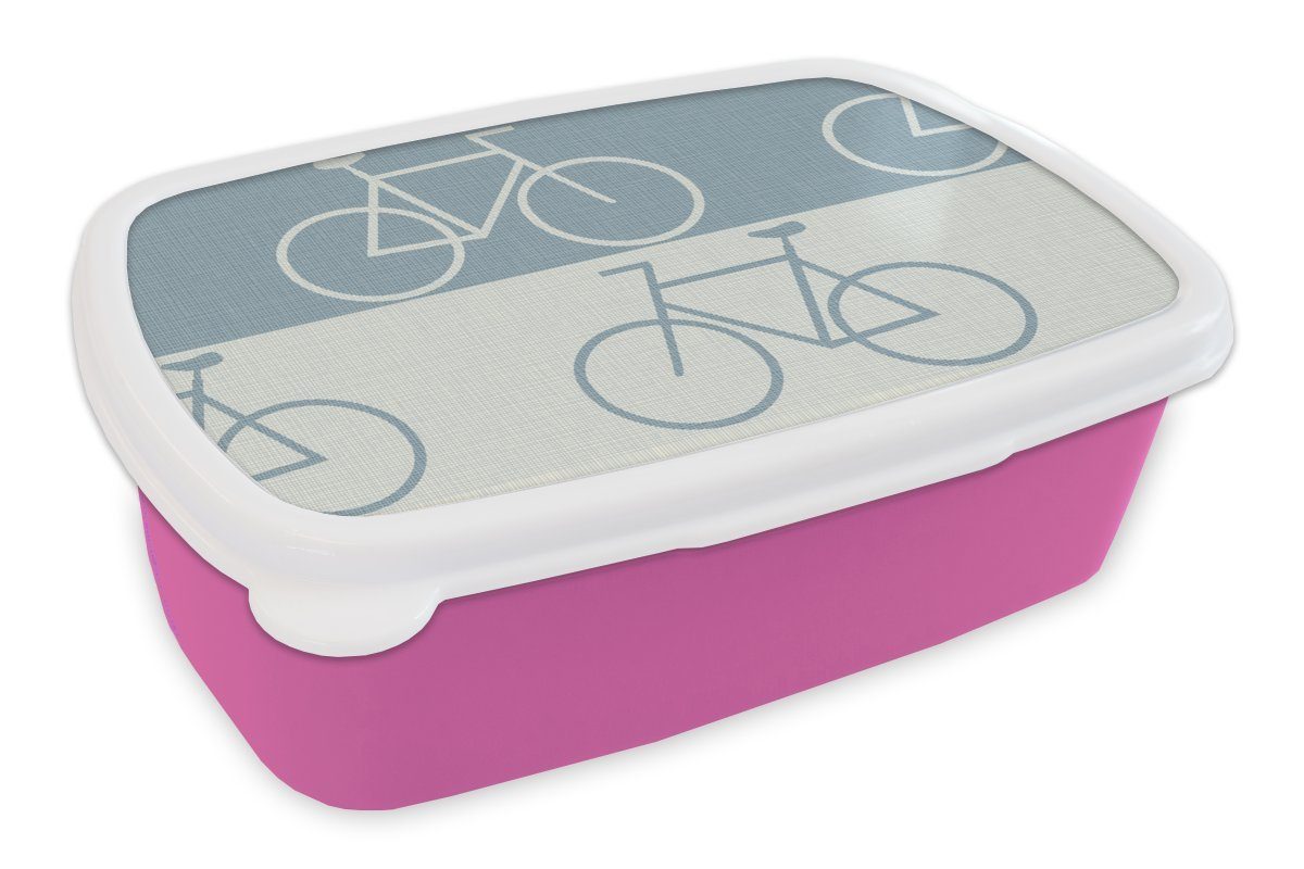 MuchoWow Lunchbox Fahrrad - Blau - Muster, Kunststoff, (2-tlg), Brotbox für Erwachsene, Brotdose Kinder, Snackbox, Mädchen, Kunststoff rosa
