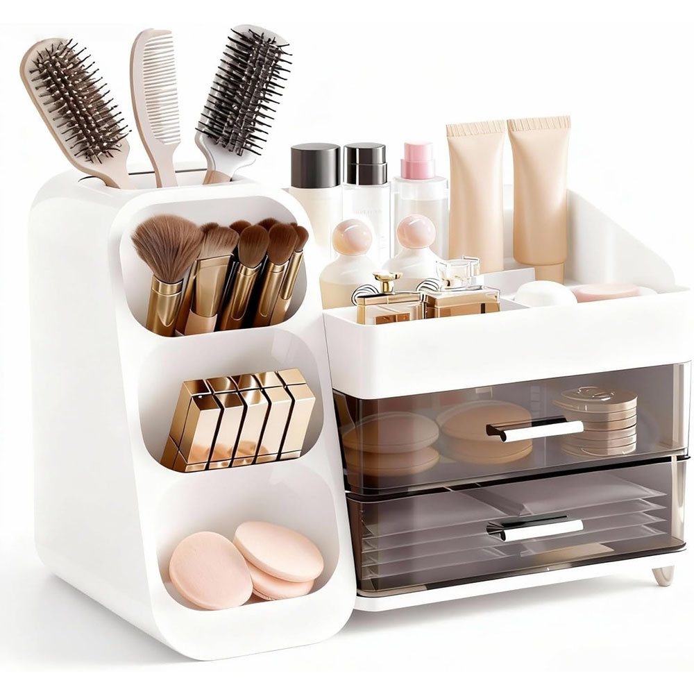 AFKSMILE Make-Up Organizer Schminktisch Organizer mit Schubladen,für Bad und Schlafzimmer, Schmink Aufbewahrung für Pinsel Lippenstift Skincare