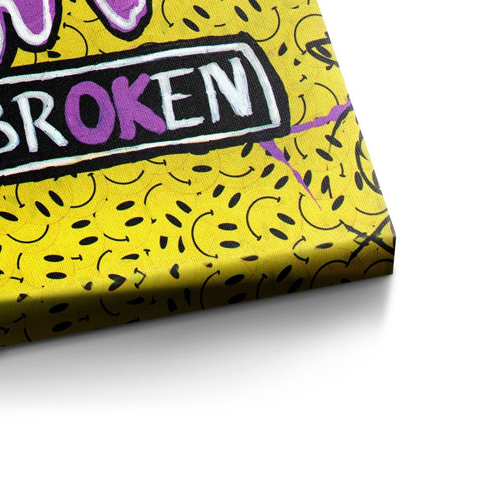 Rahmen I´m Leinwandbild lila DOTCOMCANVAS® gelb silberner Rahmen emoji smilie premium mit Leinwandbild, broken