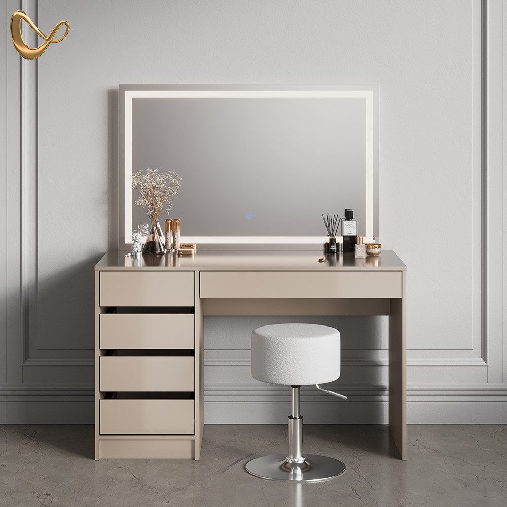 Livinity® Schminktisch Imola, Greige, mit LED-Spiegel und Hocker günstig online kaufen