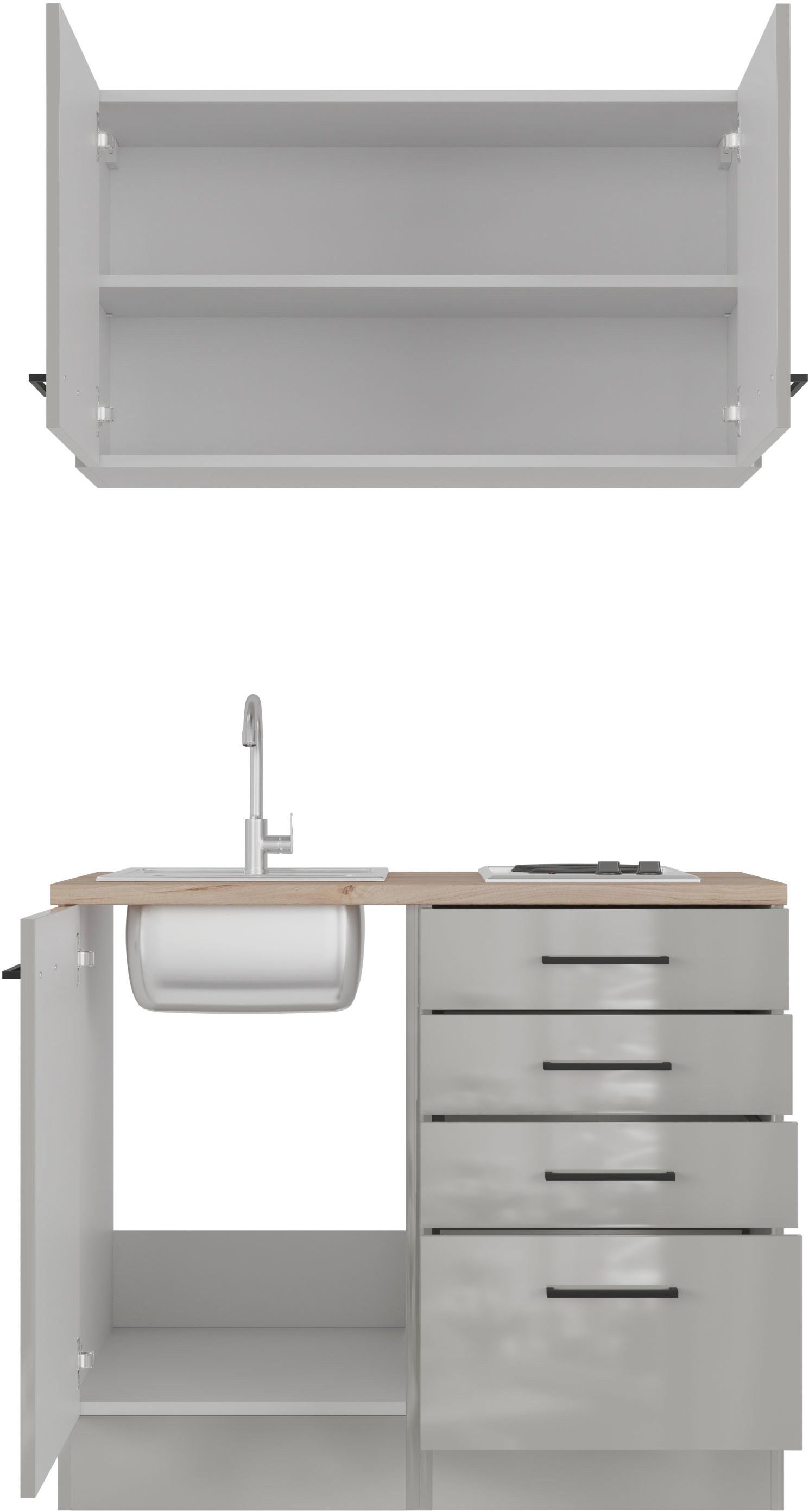 Flex-Well Pantryküche Lund, mit E-Geräten, Gesamtbreite 100 cm, gänzende Fronten